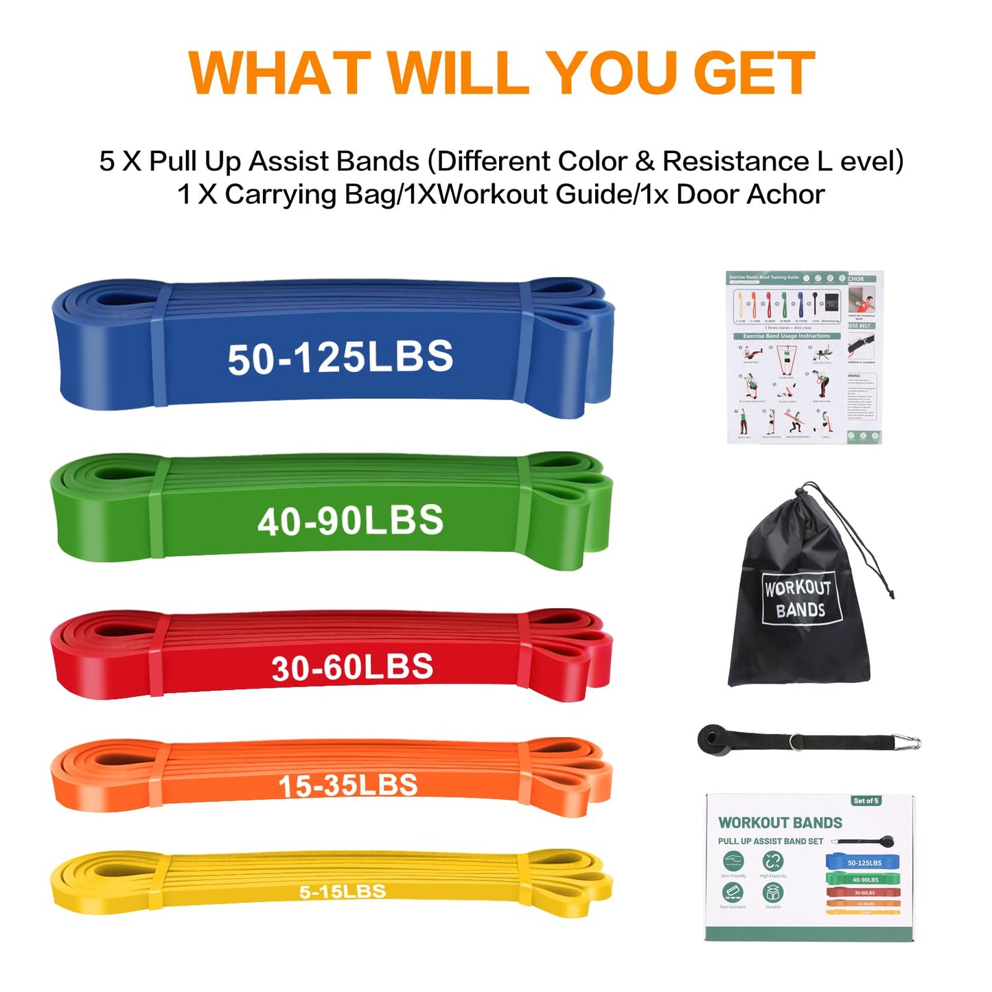 Resistance Bands, Pull Up Bands, Pull Up Assistance Bands Set for Men & Women, Exercise Workout Bands for Working Out, Body Stretching, Physical Therapy, Muscle Training