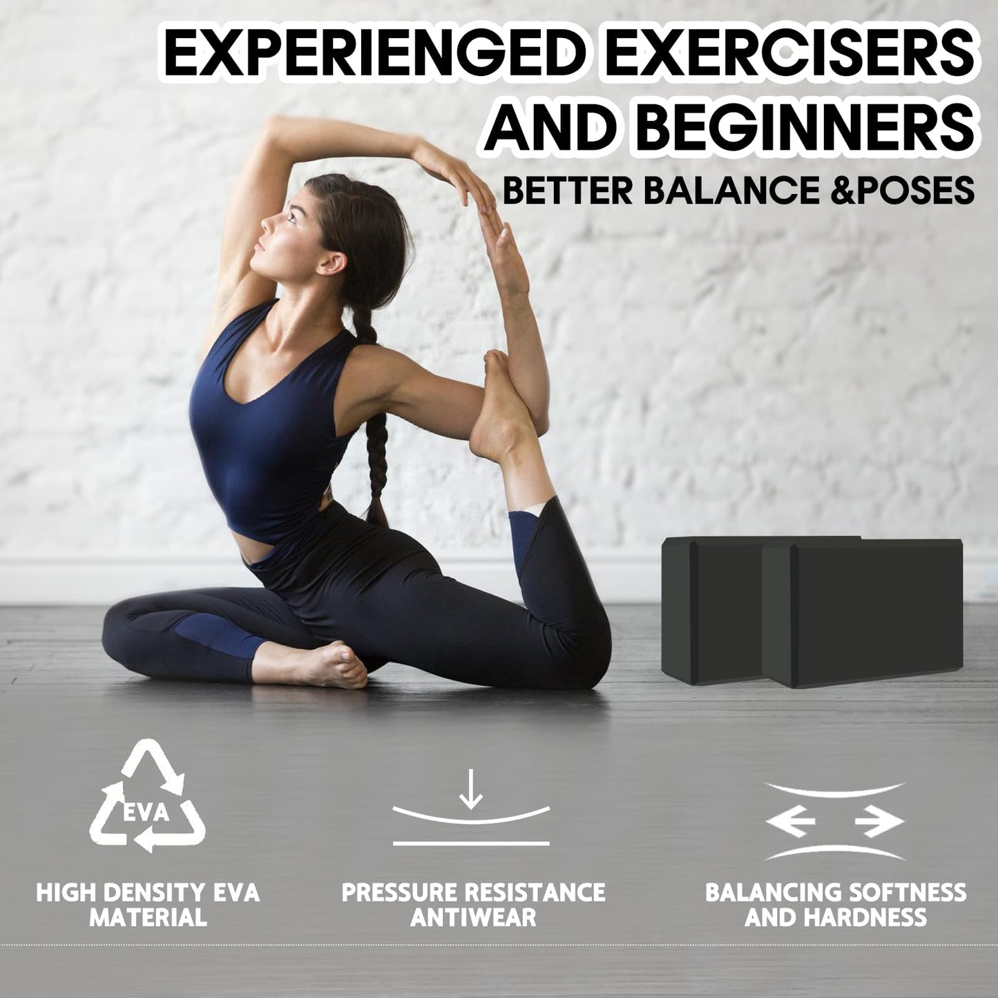 Kenhihi Yoga Block - Unsupported Latex Eva foam - Soft non slip surface with bevel for yoga, pilates, meditation - Yoga accessories for stability, balance and deep stretching(1pack black)