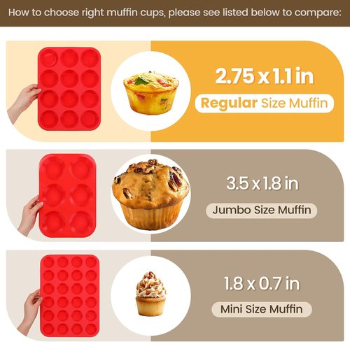 CAKETIME Silicone Muffin Pans - 12-Cup Nonstick Baking Mold for Perfect Cupcakes & Muffins