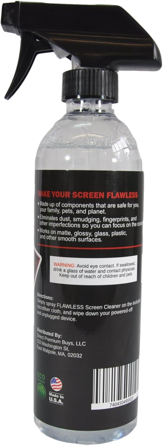 Flawless Screen Cleaner Spray with Microfiber Cleaning Cloth for LCD, LED Displays on Computer, TV, iPad, Tablet