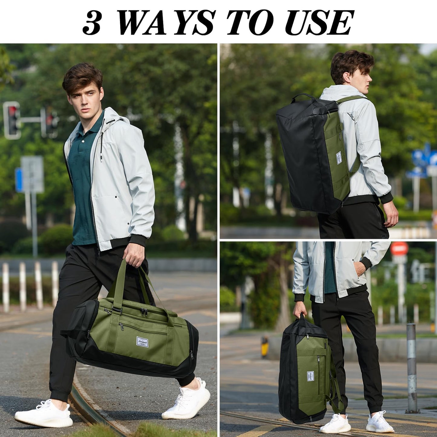Laripwit Gym Bags for Men, 40L Medium Sports Travel Duffel Bag with Shoe Compartment & Wet Pocket Lightweight Gym Duffle Bag Backpack Multipurpose Weekender Overnight Backpack for Women, Green