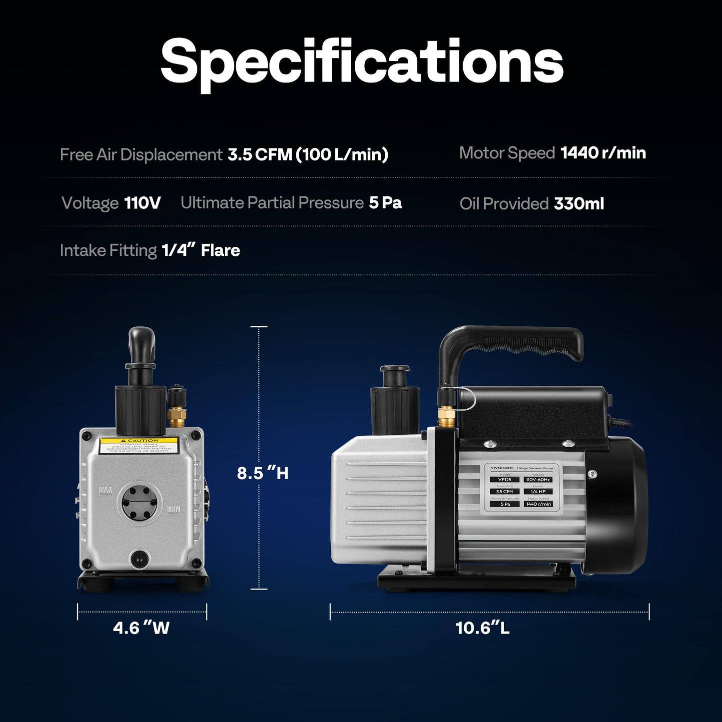 VIVOHOME 3.5 CFM 1/4 HP 110V Single Stage HVAC Vacuum Pump for R134a R12 R22 R502 R410a Systems, Auto AC Vacuum Pump for Air Conditioner Servicing Resin Degassing with Oil Bottle