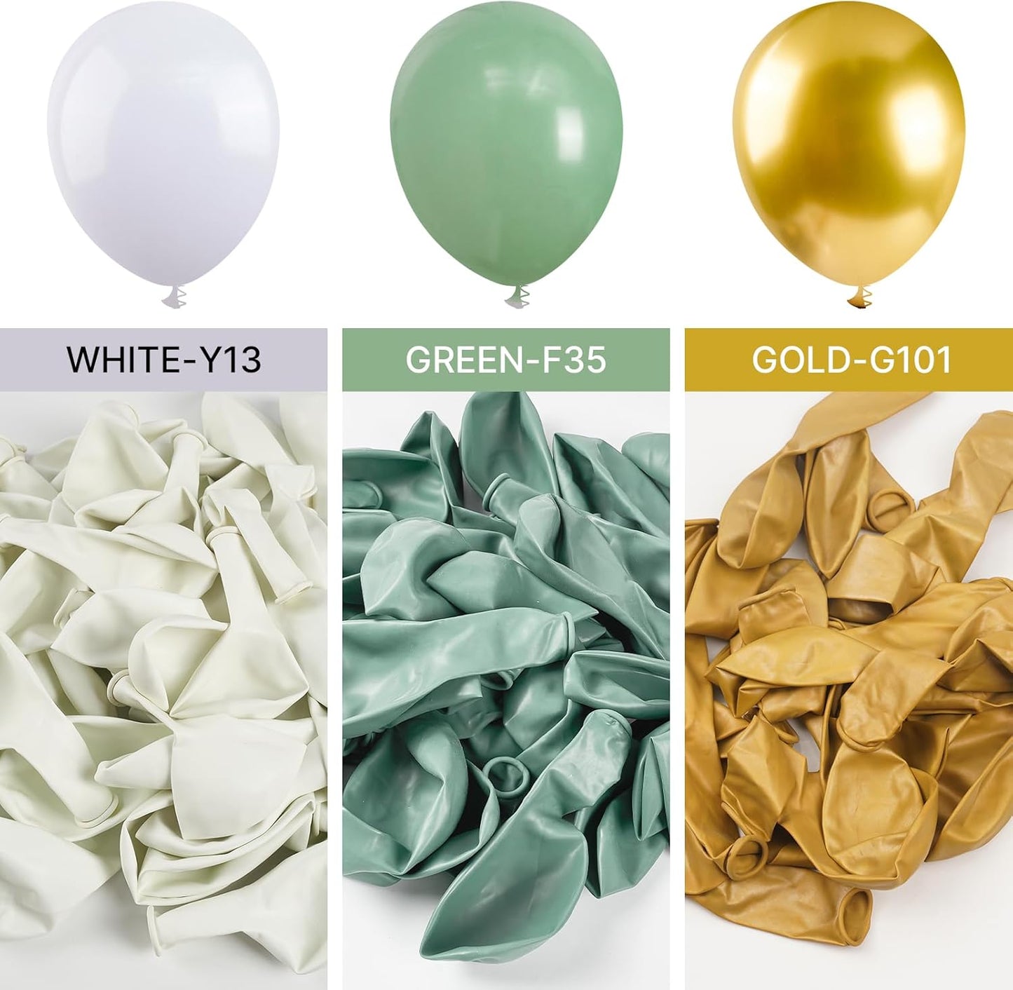 PartyWoo Sage Green Balloon Arch Kit - 152pcs Boho Balloons in Olive, Dusty Green, White & Gold for Baby Showers, Graduations & Birthdays