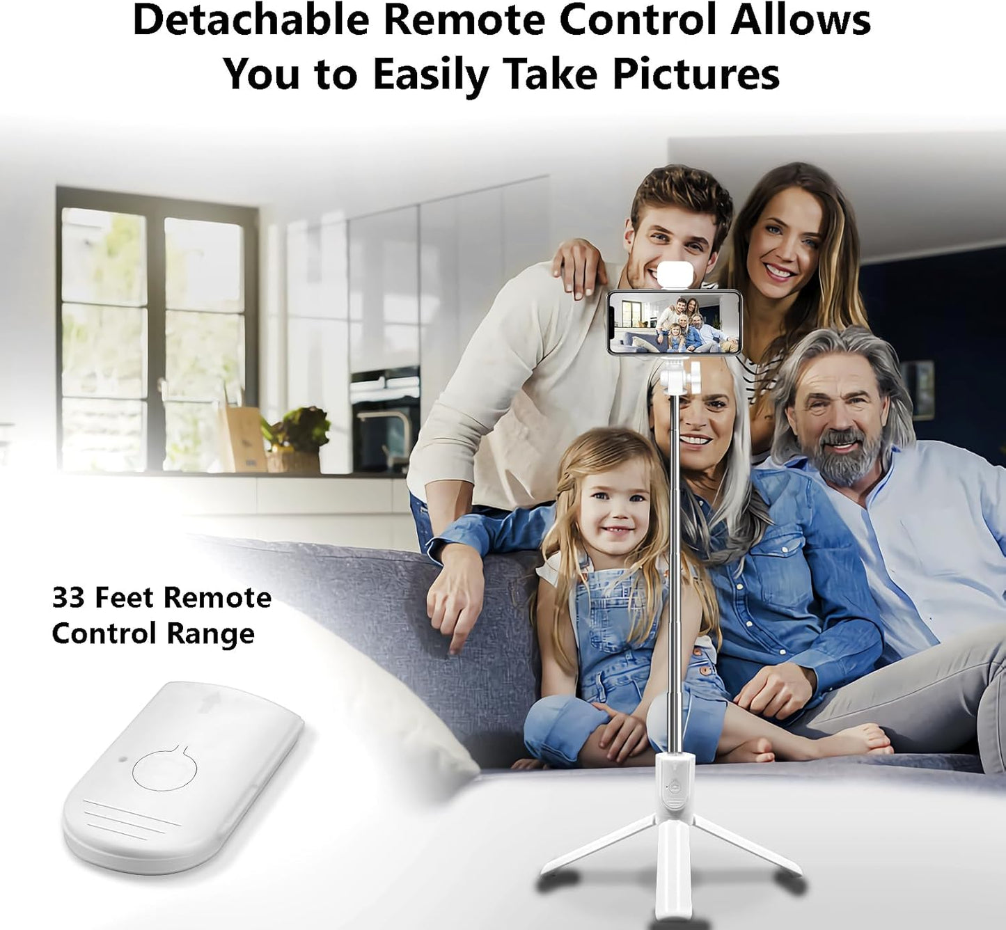 Bollove 40 Selfie Stick Tripod, in Retractable Tripod for iPhone with Wireless Remote Control & Light, Portable Phone