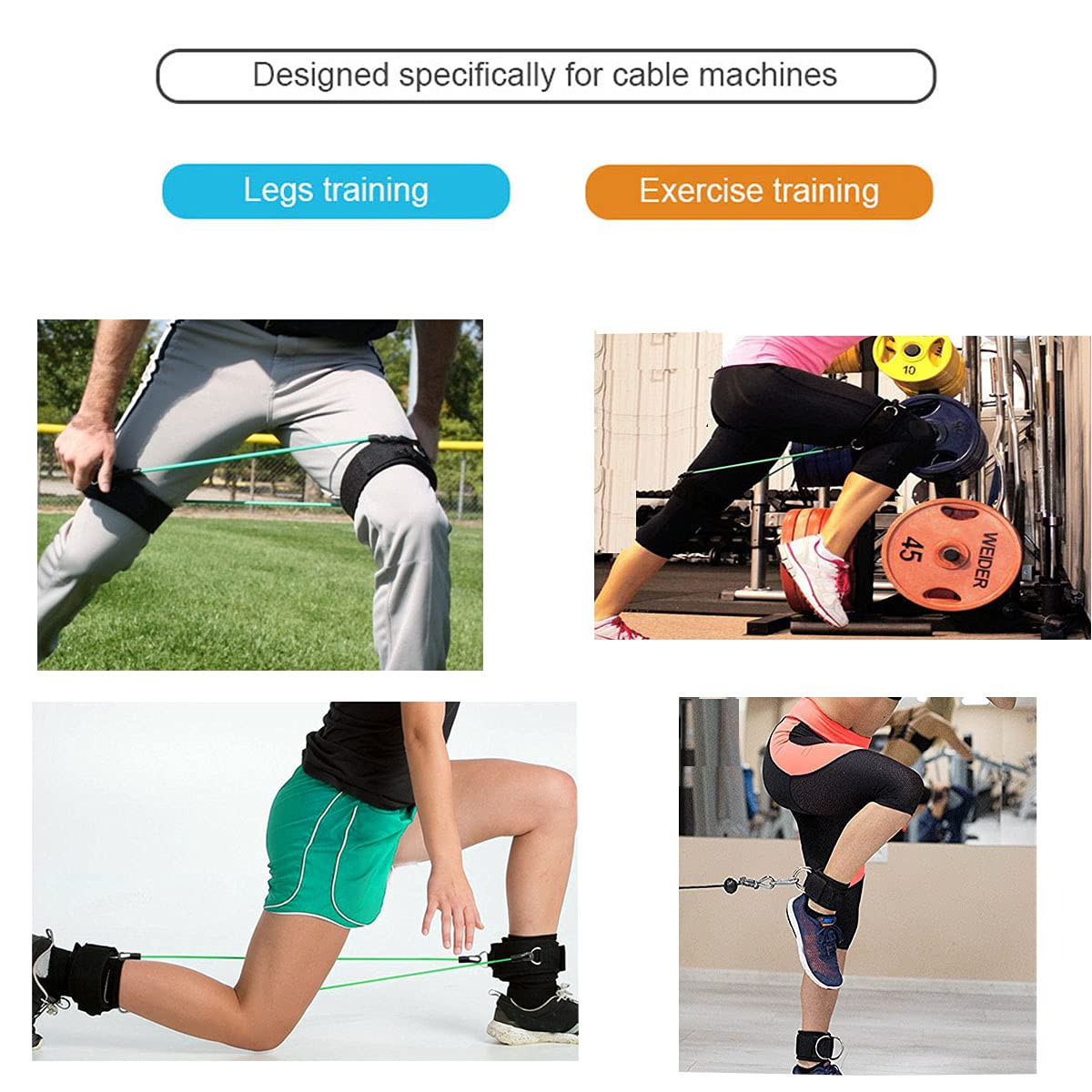 Vishusju Thigh Straps Ankle Cuffs Adjustable Neoprene Padded Cable Machines Legs Exercise Attachment Gym Workout