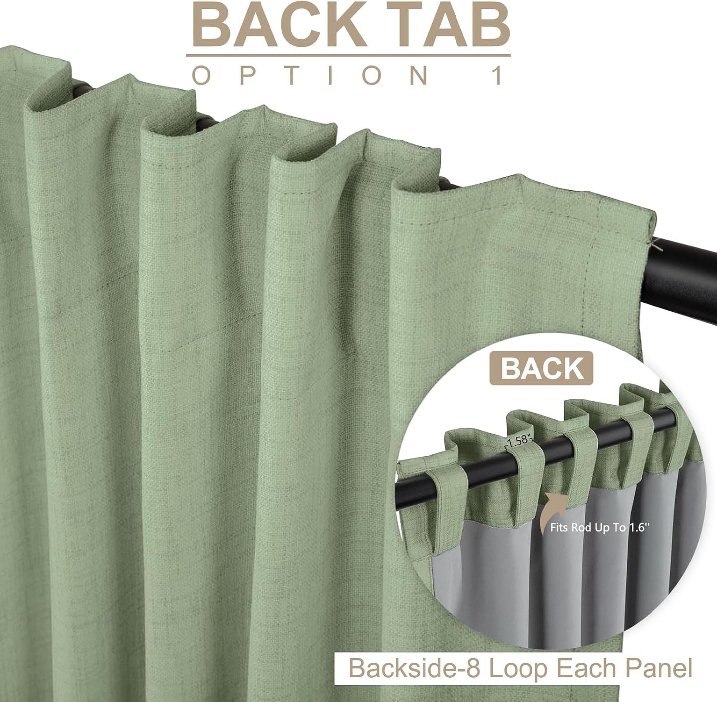 Skiennix 100% Blackout Linen Curtains - Thermal Insulated Drapes for Bedroom | 84" Long, Sage, 2 Panels Set