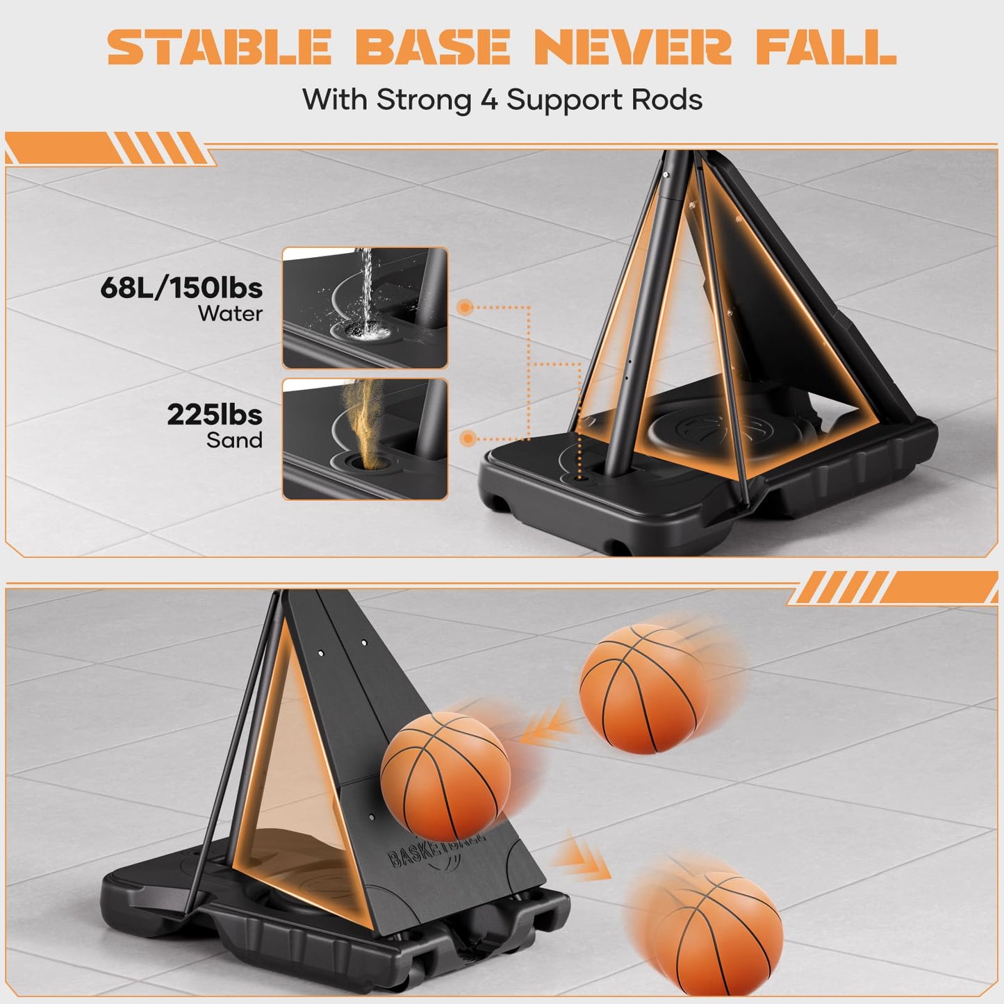 Asbest Adjustable Basketball Hoop Outdoor 10FT with 44/48 Inch Backboard, Portable Basketball Hoops & Goals Outdoor with Stepless Crank, for Youth Adults Kids