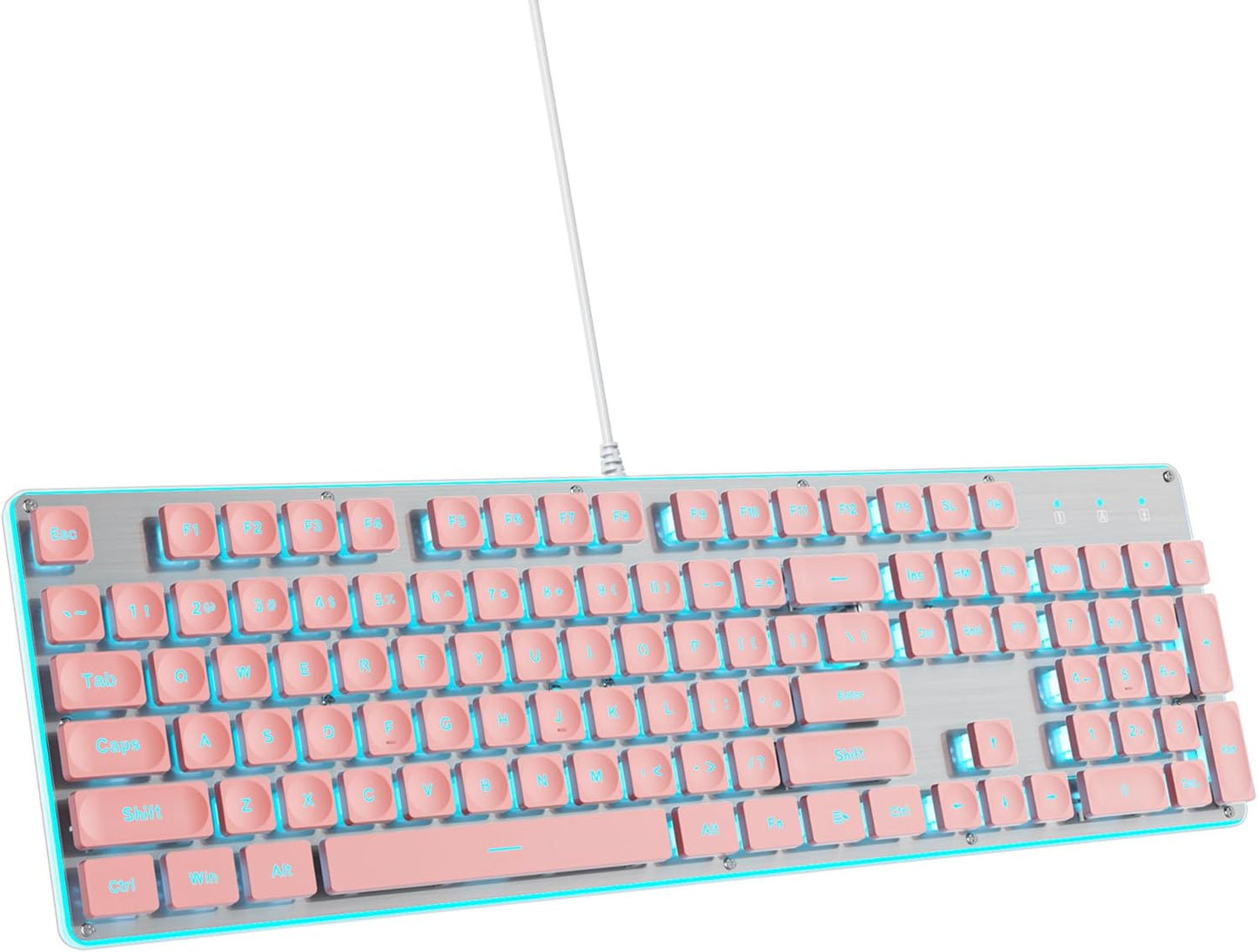 SbocKeeb 104-Key Retro Punk Keyboard - Full Size Typewriter Pink Keyboard with Square Keycap and LED Blue Backlight