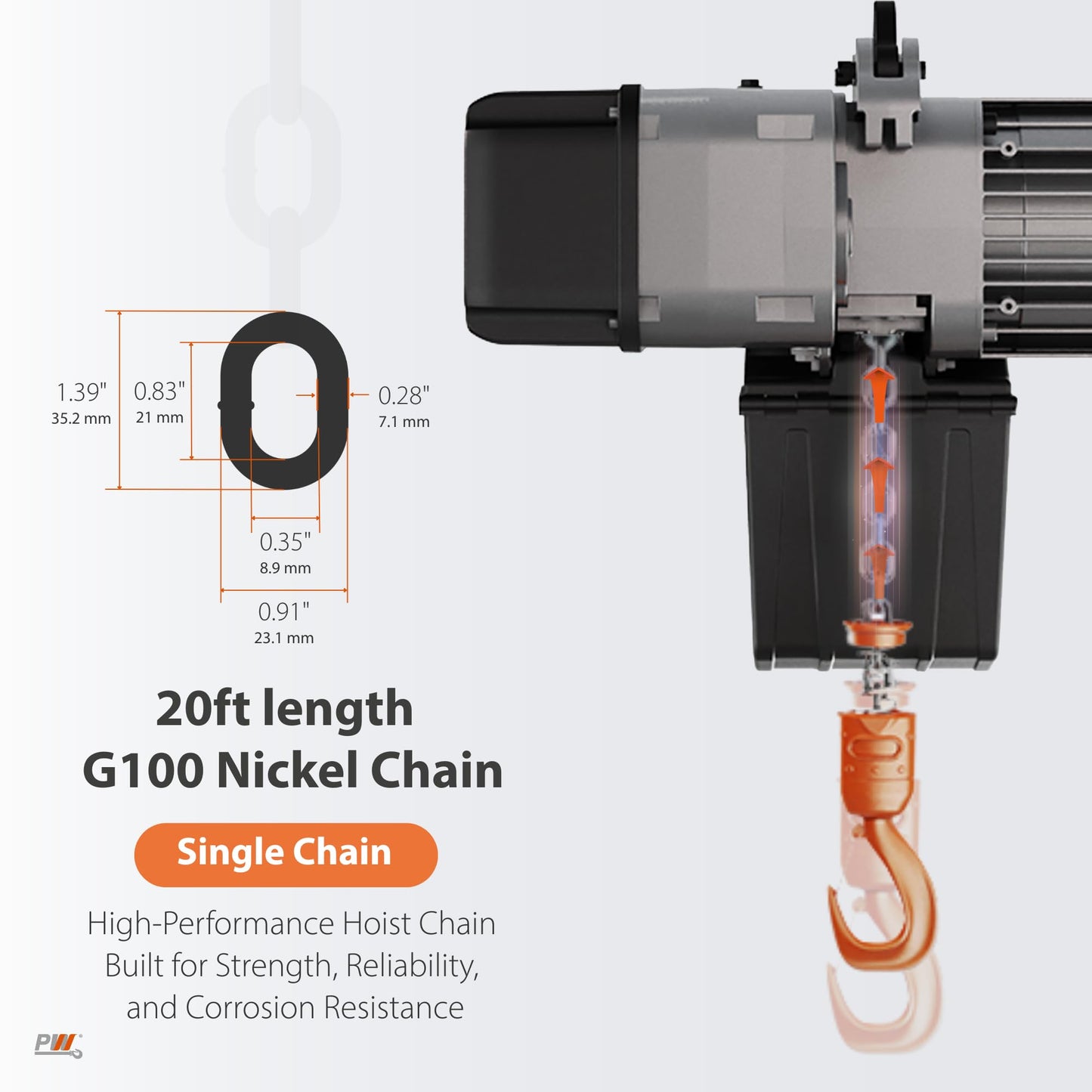 Prowinch 1 Ton Electric Chain Hoist – Single Speed, Heavy Duty H4, Dual Voltage 208/480V 3-Phase, 13 ft Lifting Height, G100 Nickel Chain, IP55 – ASME B30.16 Industrial Hoist