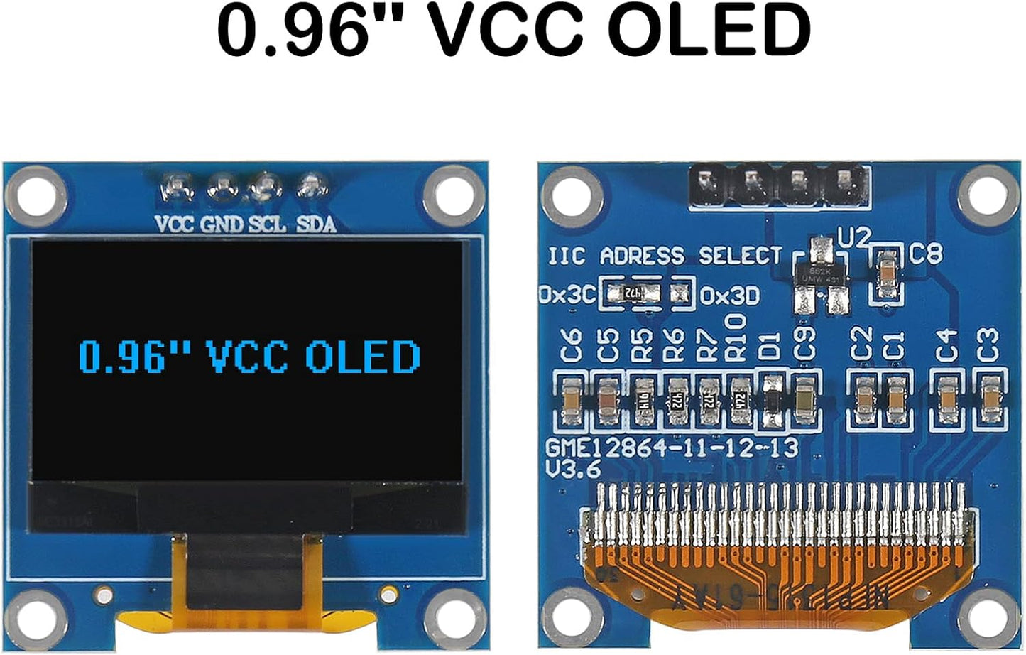 XIITIA 6pcs 0.96 inch I2C SSD1306 128x64 30pin OLED IIC Display Module LCD Screen Driver with Dupont Cables for Arduino