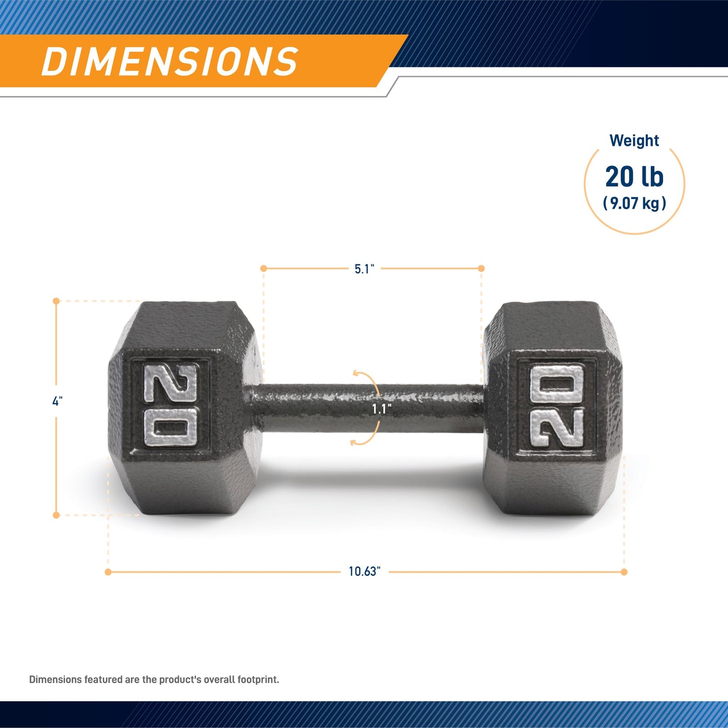 Marcy 20lb Cast Iron Hex Dumbbell, Single, IV-2020