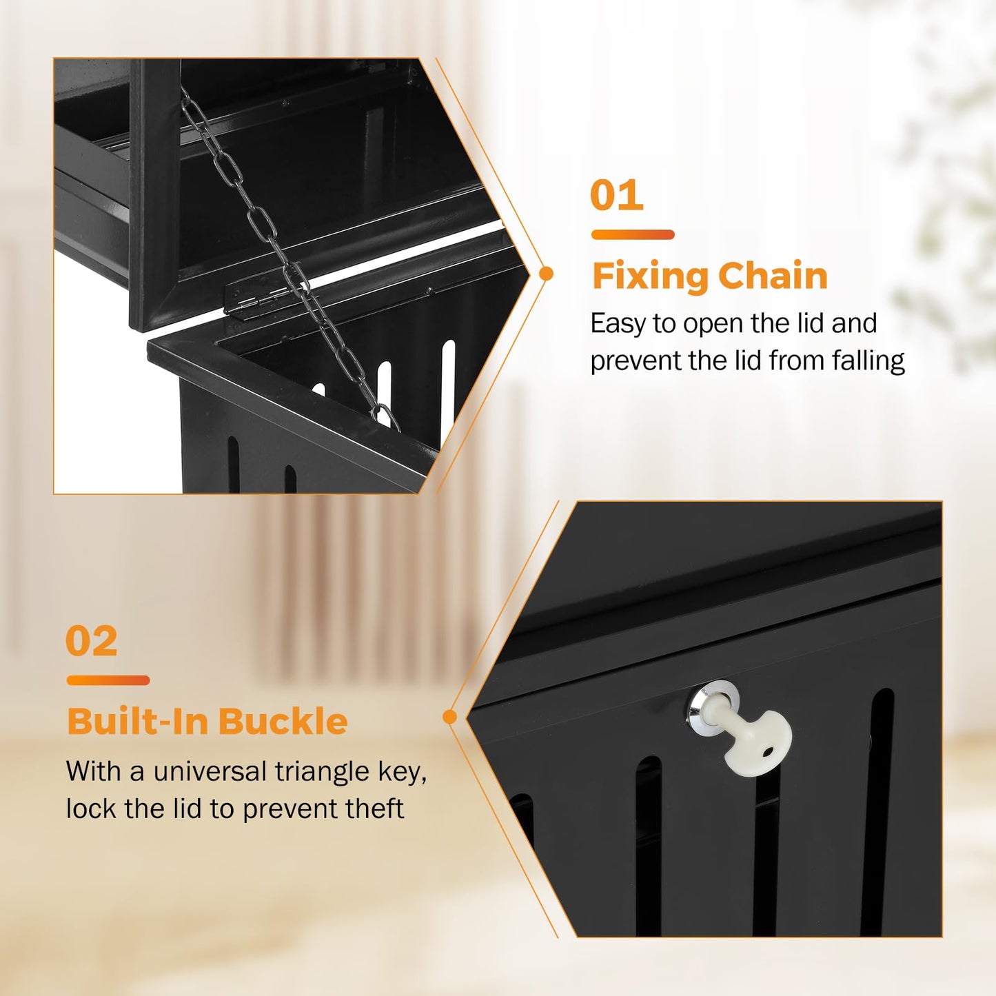 BEAMNOVA 37.4 * 17.7 * 17.7 in + 35.5 * 15.8 * 15.8 in Black Trash Can Outdoor Top Tray Stainless Steel Commercial Garbage Enclosure with Locking Lid
