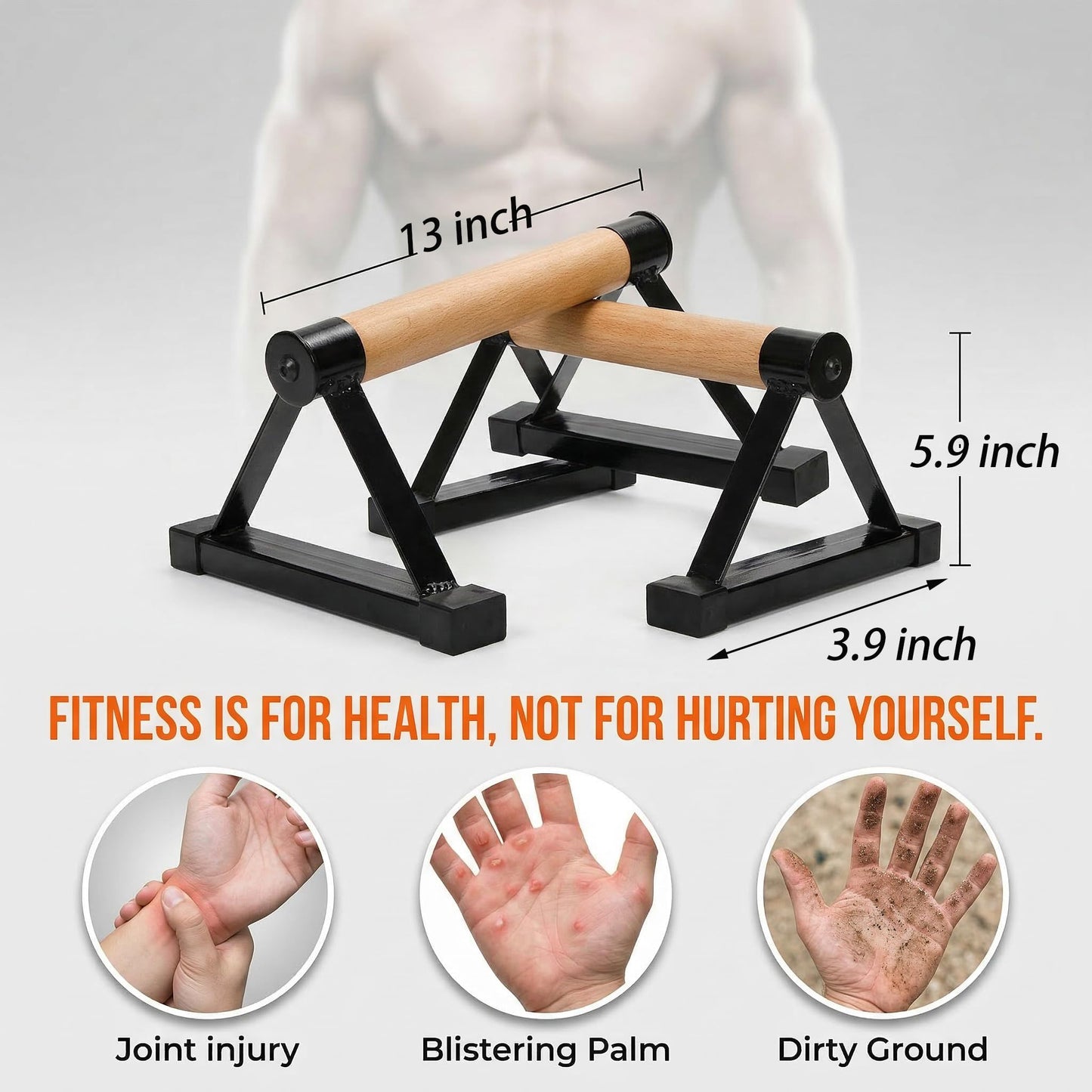 TOPZEA Wood Push Up Bars, Solid Wooden Parallettes Bars with Sturdy Steel Bracket Anti-slip Handstand Bars for Calisthenics, Fitness, At Home Gym Floor Workouts Equipment, Support Max 600 lbs, Black