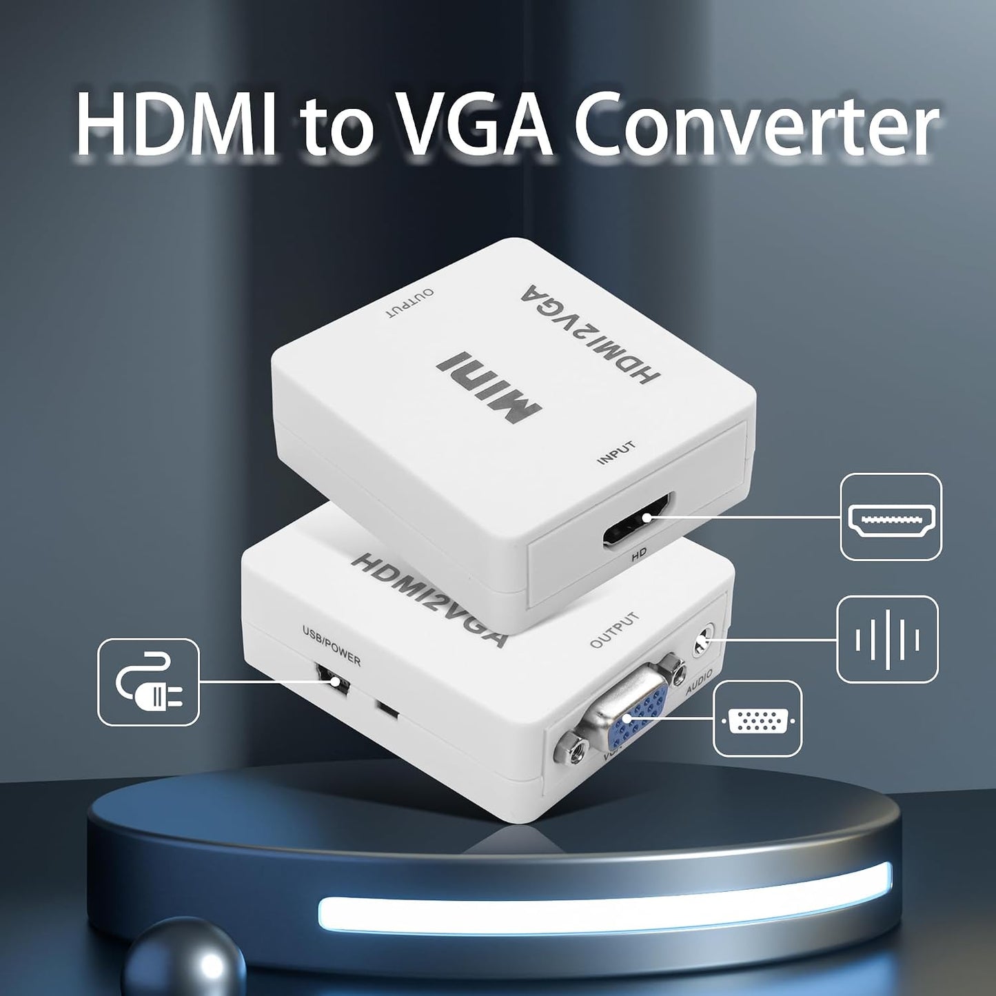YAODHAOD 1080P HDMI to VGA Adapter, Mini Vga Adapter Box Steadily Convert Full HD Audio Video Support HDTV PC, Laptop