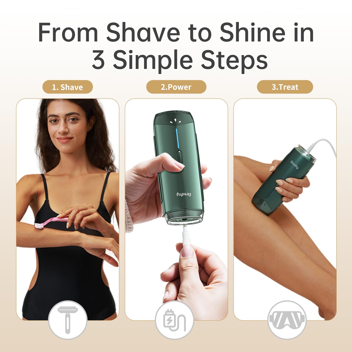 Amifiy Ice Cooling IPL Home Use Hair Removal Device, Laser Hair Removal Machine Painless Epilator for Women Men, 3 Energy Levels & 2 Modes, Face Body Use with Razor & Glasses