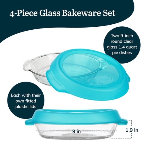 Libbey Baker’s Premium 2 Piece Glass Pie Plate, Stackable, Space Saving Casserole Dish Set with Lids, Glass Baking Dish Set for Fruit Pies, Quiches