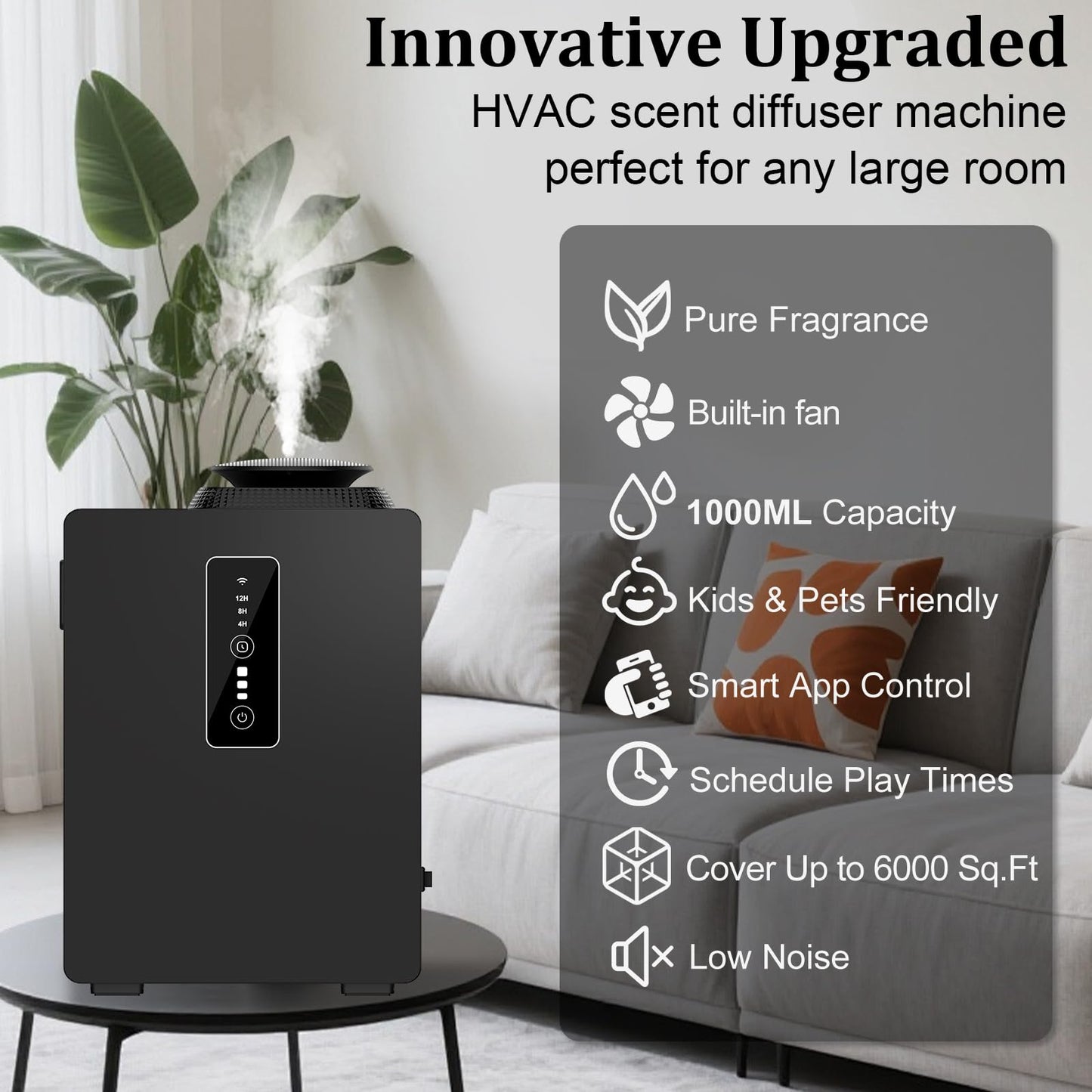 2026 Upgraded 6000 Sq.Ft HVAC Scent Diffuser Machine Kit, Includes 2 Premium Oils, Wi-Fi Control, 1000ML Waterless Cold Air Aromatherapy Essential Oil Hotel Scent Fragrance Diffuser for Large Room