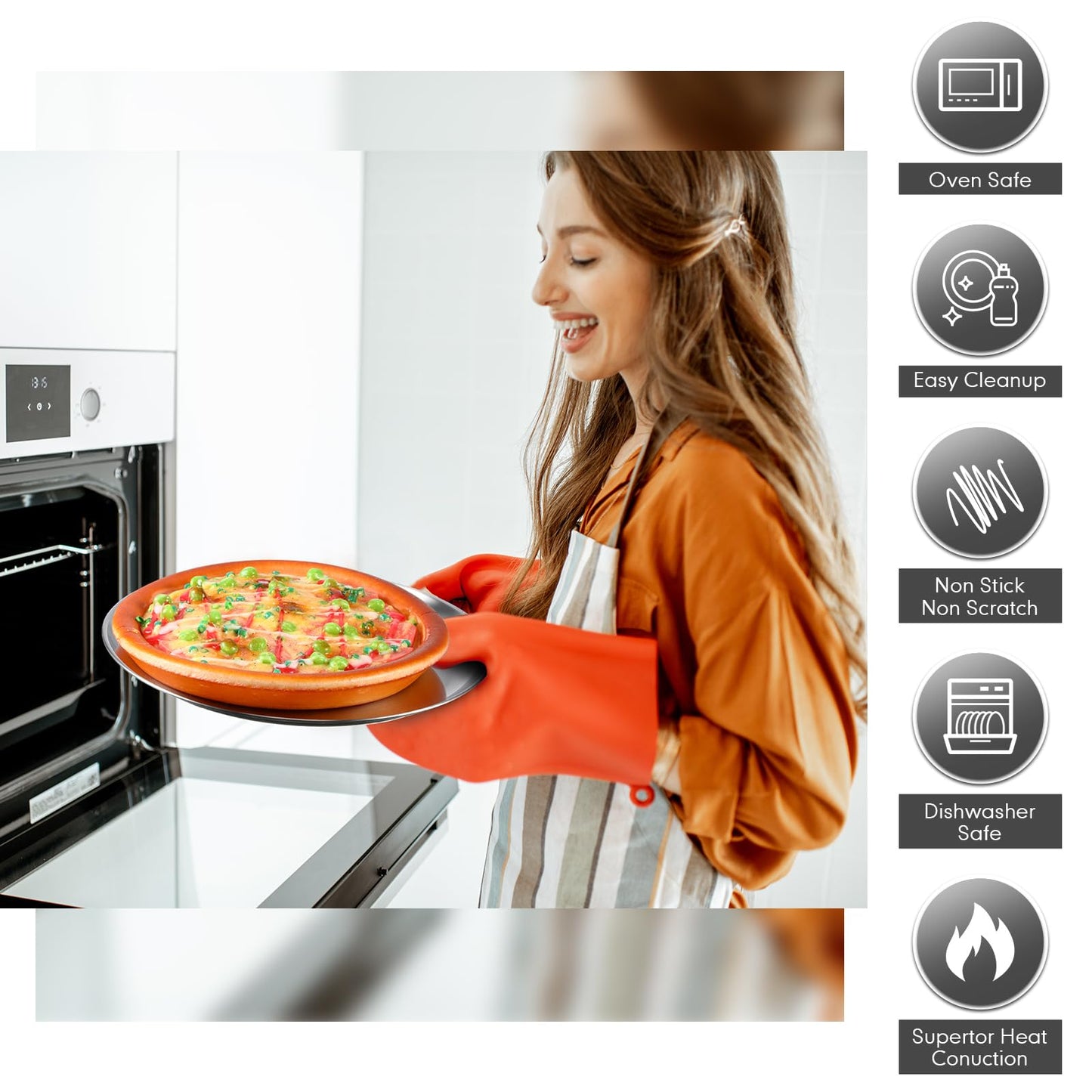 Thenshop 8 Pieces 8 Inch Pizza Pans Bulk Stainless Steel Sets Round Bakeware Pizza Trays for Oven Freezer Kitchen Baking Home Restaurant Picnics Safe Sturdy Reusable Easy Clean(Silver)