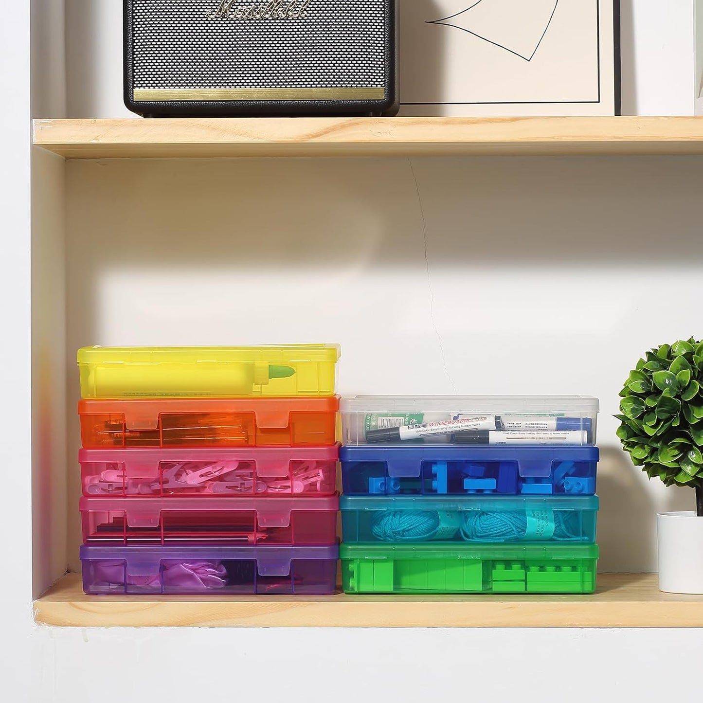 Novelinks Plastic Storage Bins - Stackable Mini Clear Organizers with Lids | 9 Pack Medium Size