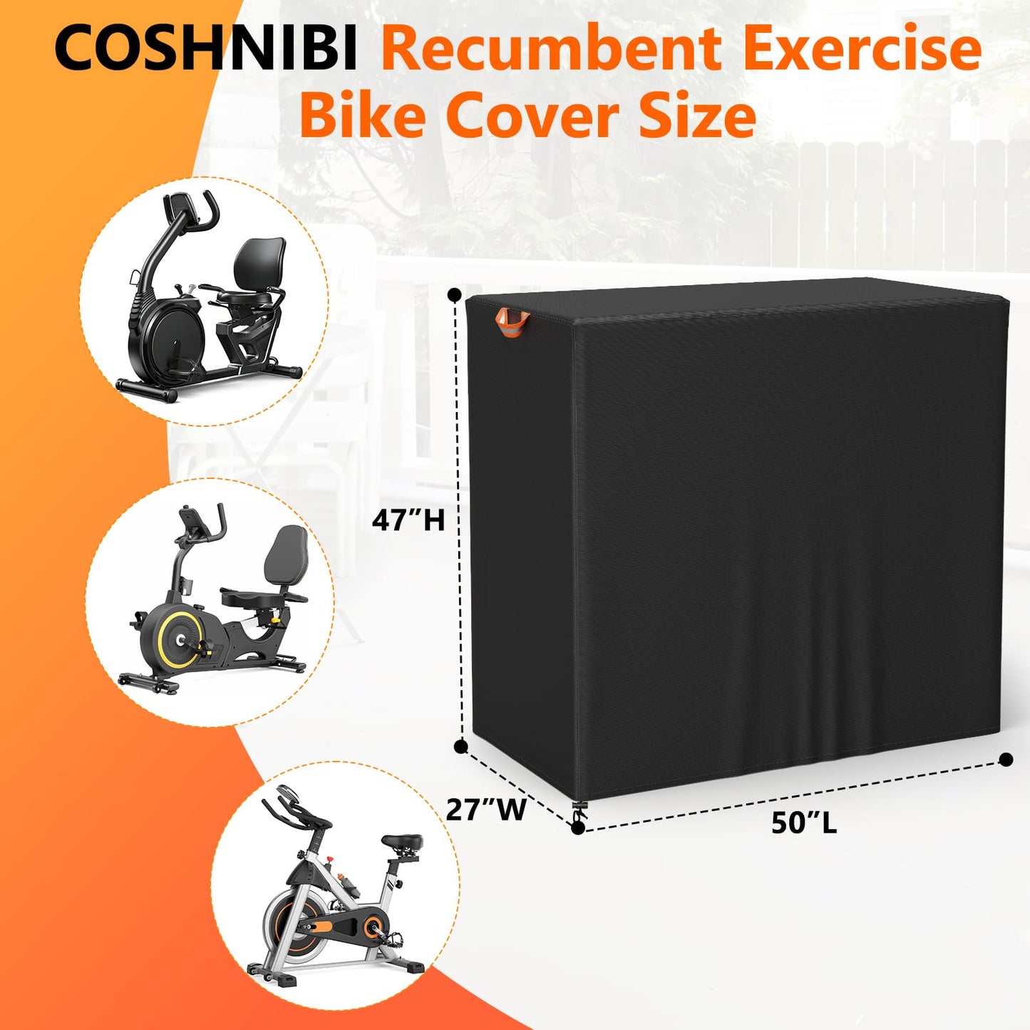 COSHNIBI Recumbent Exercise Bike Cover, Waterproof & Dustproof Cover for Recumbent Cross Trainer Stepper, Elliptical Exercise Machine Covers, 50"L x 27"W" x 47"H, All-Weather Indoor and Outdoor Use