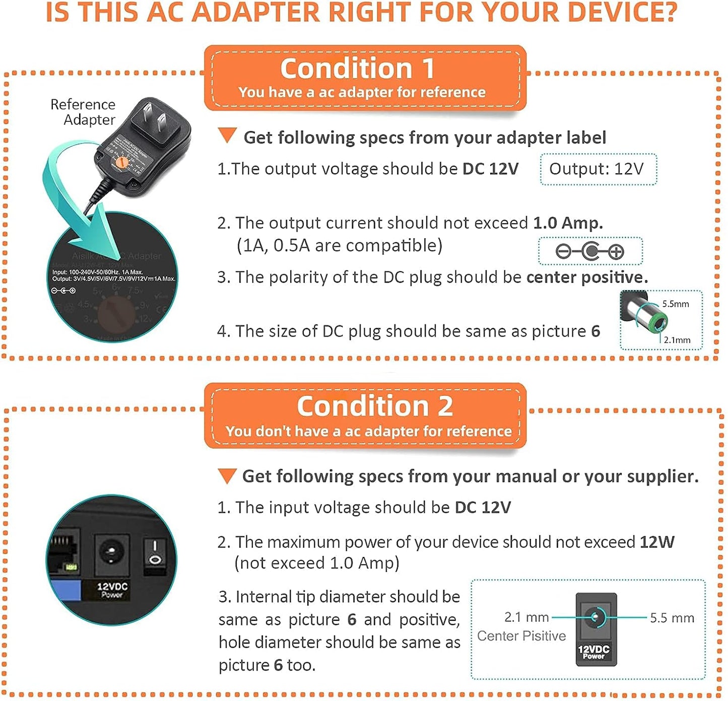 Aisilk 12W 3V 4.5V 5V 6V 7.5V 9V 12V 1000mA 1A 8 Multi-Voltage AC DC Power Adapter Universal Switching Power Supply