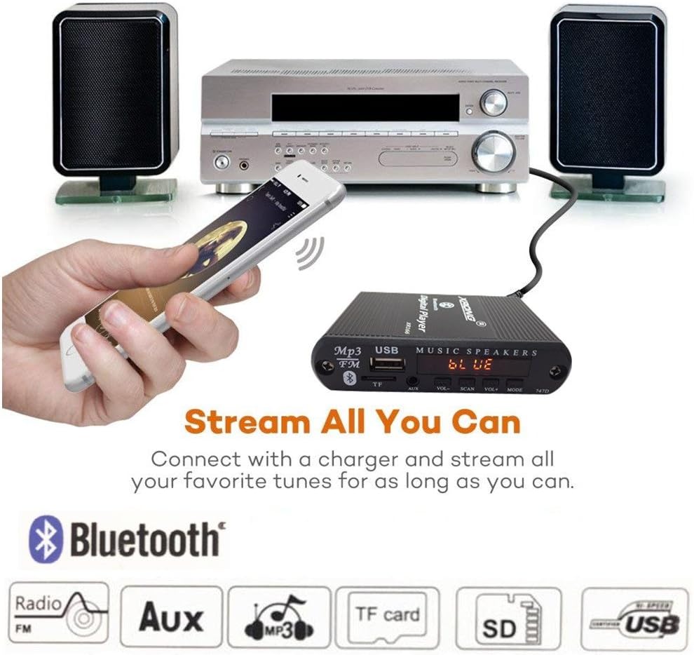XRONG Radio,MP3 4-Digital 3.5mm Bluetooth Audio Receiver FM Digital Player,LED Display,SD Card/USB Playback Audio