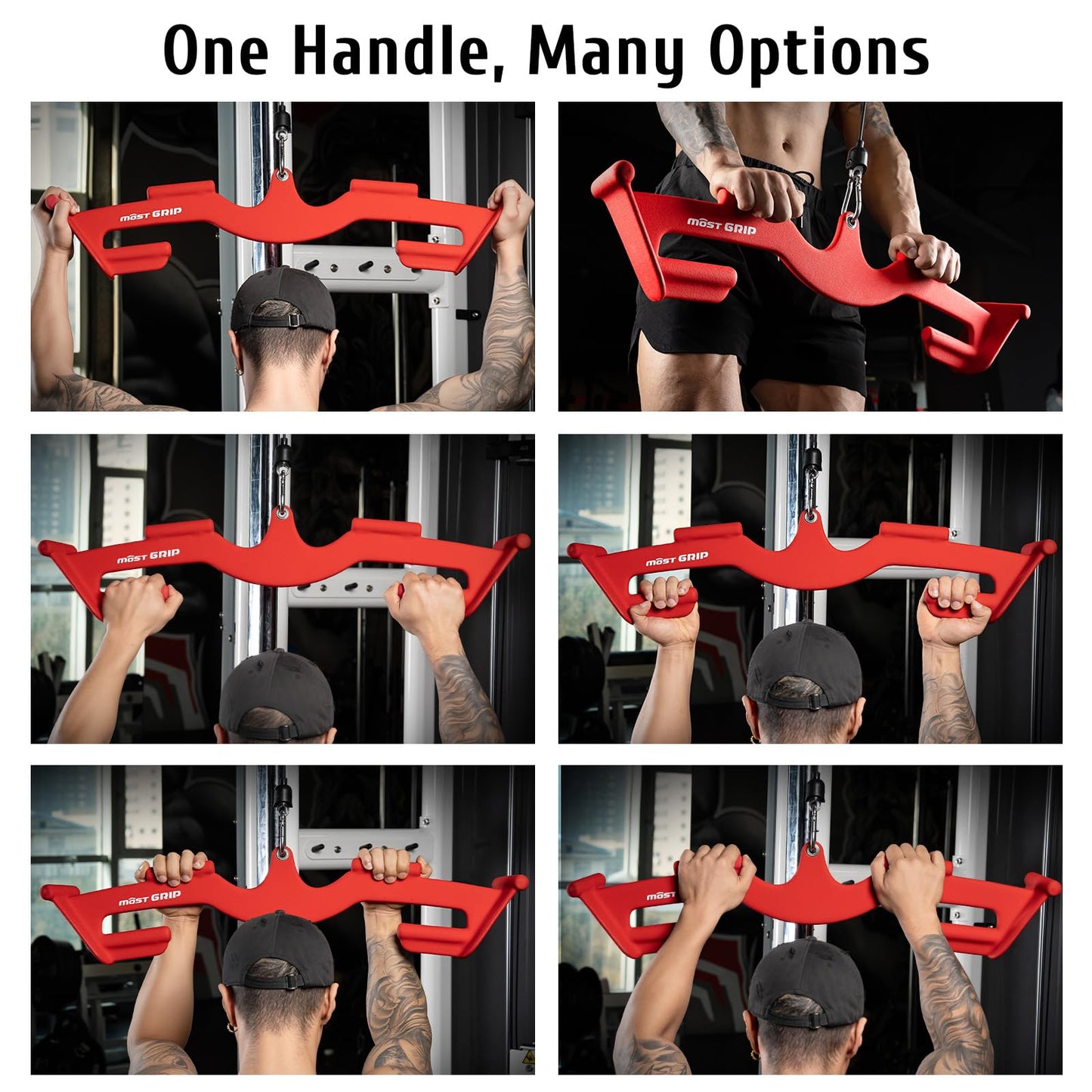 MOST GRIP LAT Pull Down Bars Set, Triangular Stability LAT Pulldown Attachments with 8 Ergonomic Handles for Whole Back Training, Non-Slip Cable Machine Attachment for Gym Home Workout