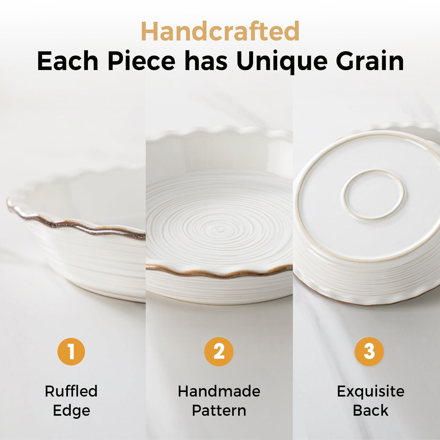 Frewinky Ceramic Pie Pan for Baking, 9 inch Pie Dish with Ruffled Edge, Nonstick Deep Pie Plate, Farmhouse Decor Quiche Tart Baking Dish for Thanksgiving, Microwave & Oven Safe, Set of 1