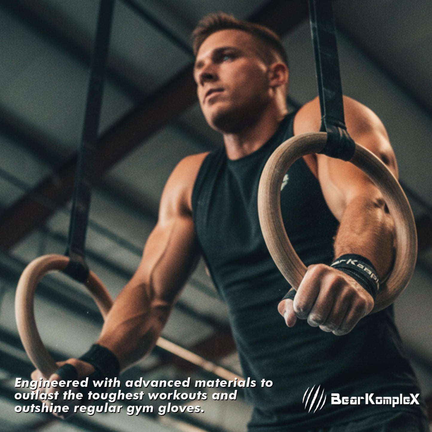 Bear KompleX No Hole Carbon Hand Grips - Non-Slip Fingerless Gymnastics Grips for Weight Lifting, Pull-ups & Cross Training | Lightweight, Padded Wrists & Foldable Grip.