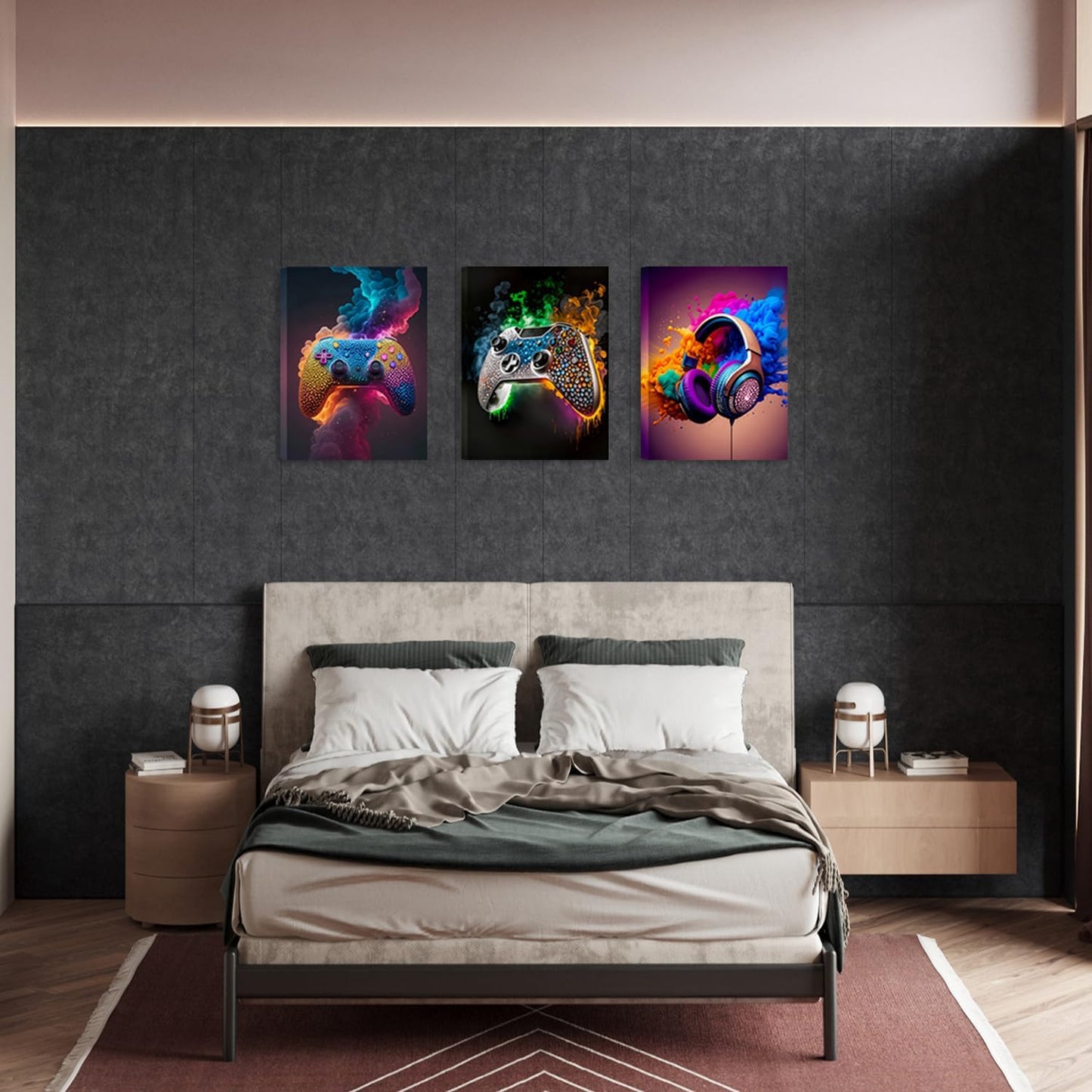 SEHSUVC Gaming Room Canvas Wall Art - Set of 3 Framed Game Posters for Boys' Bedrooms | 12x16 In