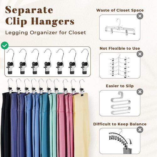 HOUSE DAY Metal Legging Organizer - Space-Saving Yoga Pants Hangers with Rubber Coated Clips | Pack of 60