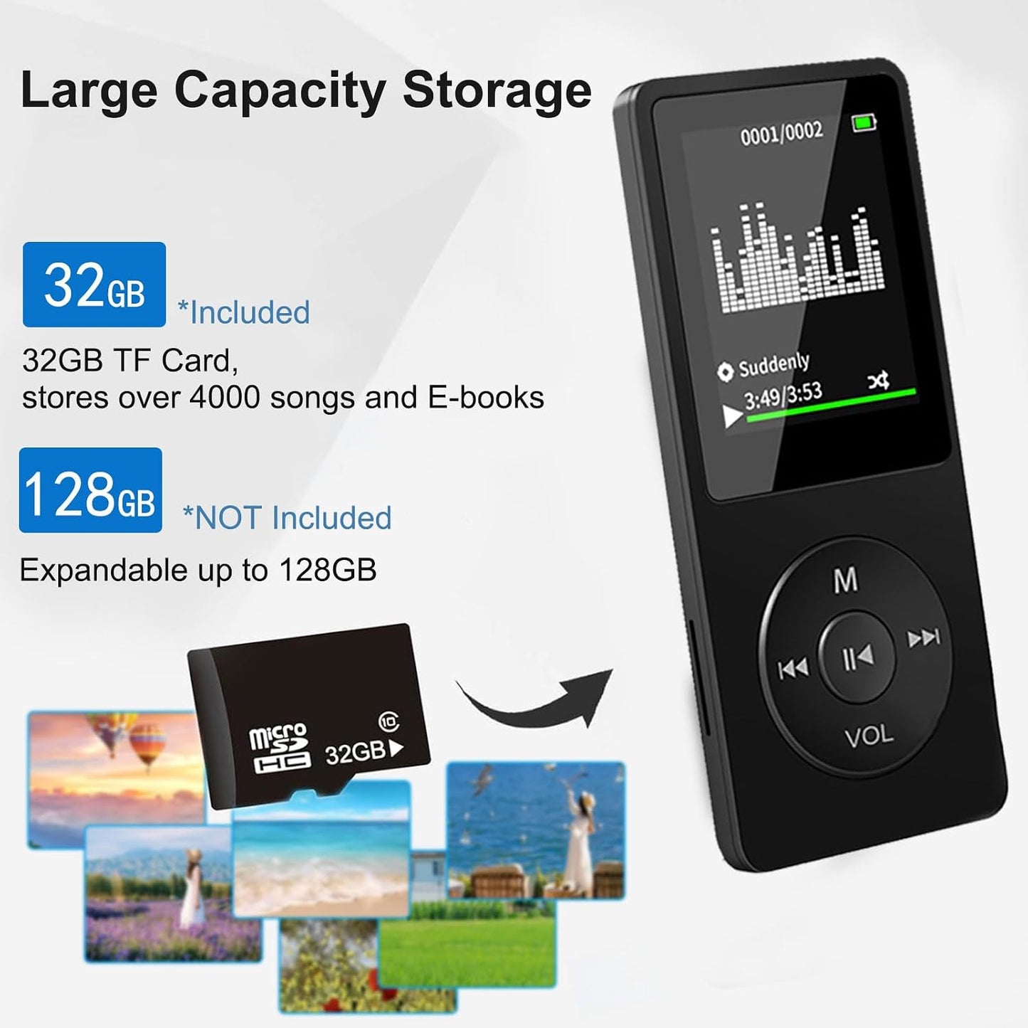 Wodgreat MP3 5.0, 1.8 inch 128GB(Black, 32GB) Player with Bluetooth Screen Portable Music Player with HD Speaker, HiFi