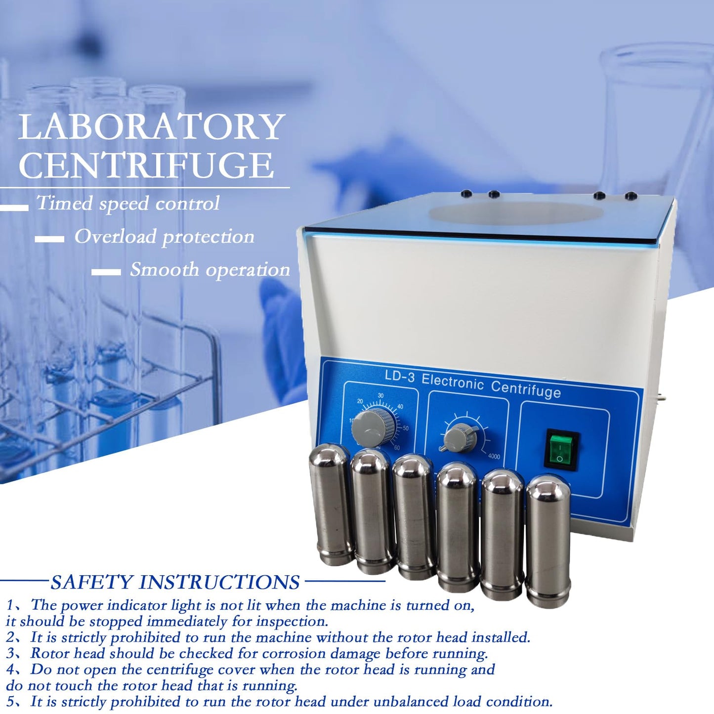 Maisutseb 50ml*6 Electric Benchtop Centrifuge 4000 RPM Lab Centrifuge Machine 110V 60HZ PRP Desktop Centrifuge Stepless Control with Blue Cover Plate Centrifugadora de Plasma