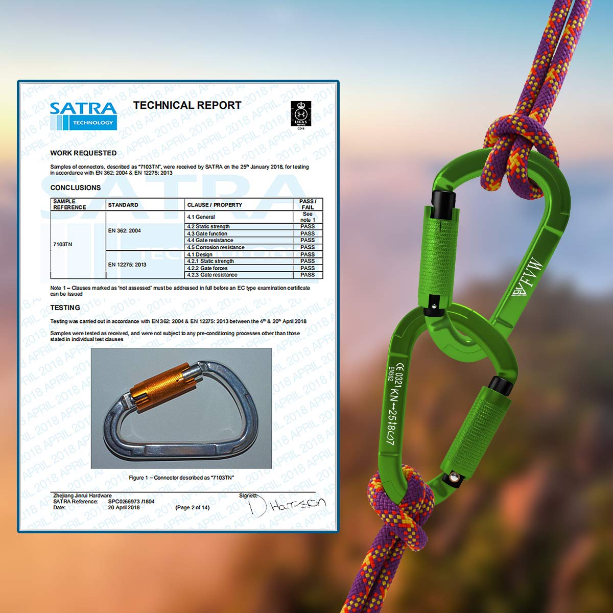 FVW 3 Pack Heavy Duty Climbing Carabiners,25KN UIAA Certified Auto Locking Rock Climbing Carabiners Clips for Hammocks, Swing, Locking Dog Leash and Harness, Camping, Hiking & Utility (Green)