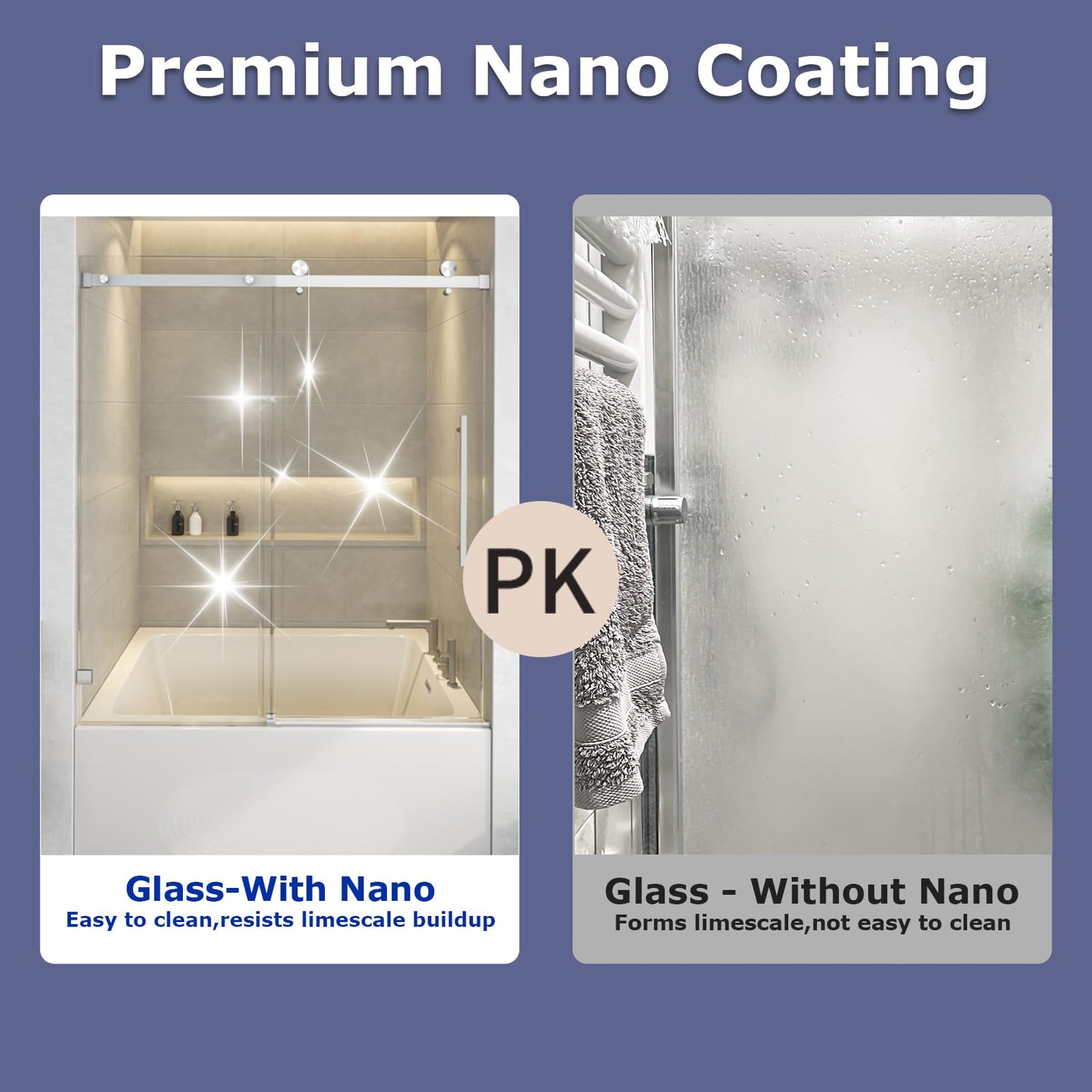 YSTISUON Brushed Nickel Frameless Single Sliding Bathtub Shower Door, 54"-60" W x 60" H, 5/16"(8mm) Clear Tempered Glass with Explosion-Proof Film, Water Repellent EZ Clean Bath Glass Door for Tub