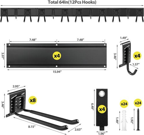 Garage Tool Organizer by [Brand Name] - Wall Mounted, Adjustable 64-Inch Rack | Holds 20 Tools Up to 900lbs