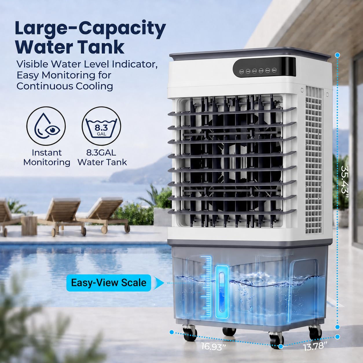 2500 CFM Swamp Cooler, Portable Evaporative Air Cooler with 8.3 Gal Water Tank, 4 Ice Packs, 120 Degree Oscillation, 3 Speeds, 12H Timer, Remote Fan for Large Room Garage