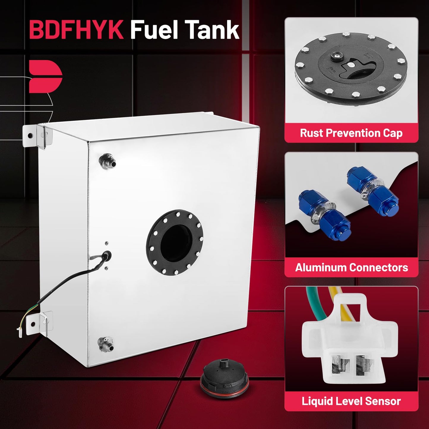 BDFHYK 12 Gallon Fuel Cell Gas Tank Aluminum Polished Sliver with Level Sender 19.9" (L) x 18" (W) x 9.05" (H) Racing Street Drift Strip Fuel Tank Fuel Cap