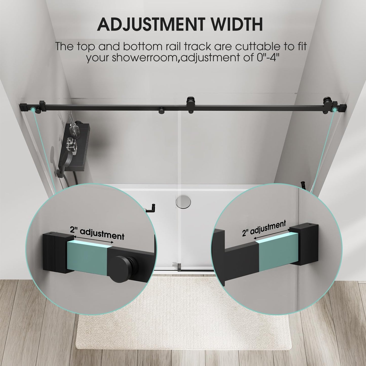 LARWORKS Frameless Glass Shower Door 5/16''(8mm), Sliding Bathroom Door56-60 in. W, 75 in. H, SGCC Tempered Glass, Explosion-Proof Film, Nano Coating, Matte Black - Square