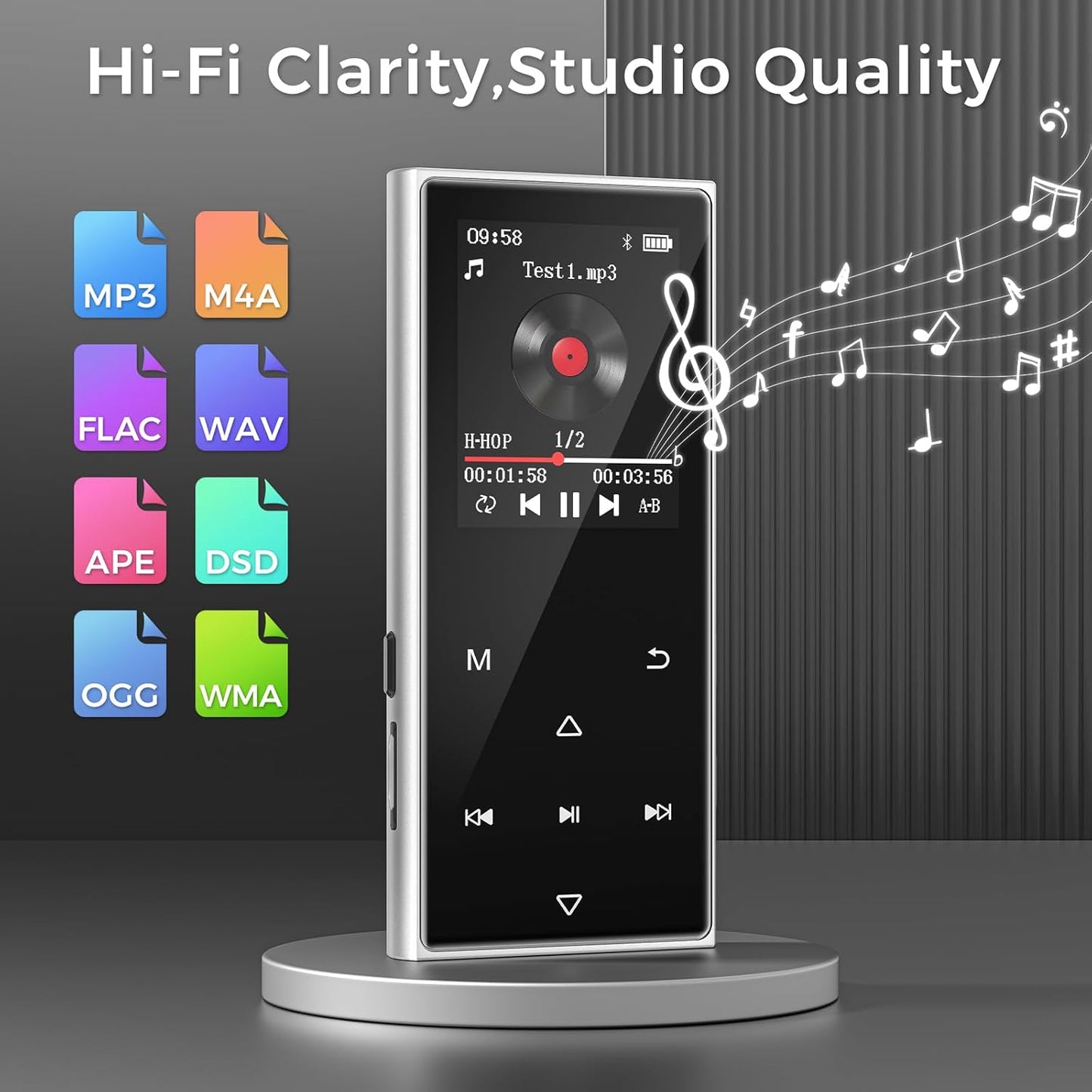 AGXOV 128GB MP3 5.3, (1.77''128GB) Player with Bluetooth Music Player with Built-in HD Speaker, FM Radio, Voice