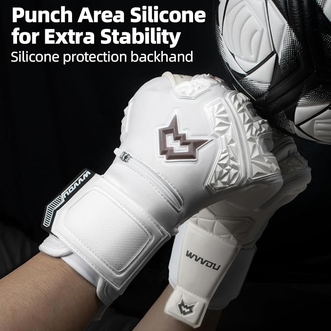 WVVOU Soccer Goalie Gloves for Adults and Youth, High Performance Goalkeeper Gloves with 5 Detachable Finger Saves, Soccer Gloves with 4mm Sticky Latex Palm