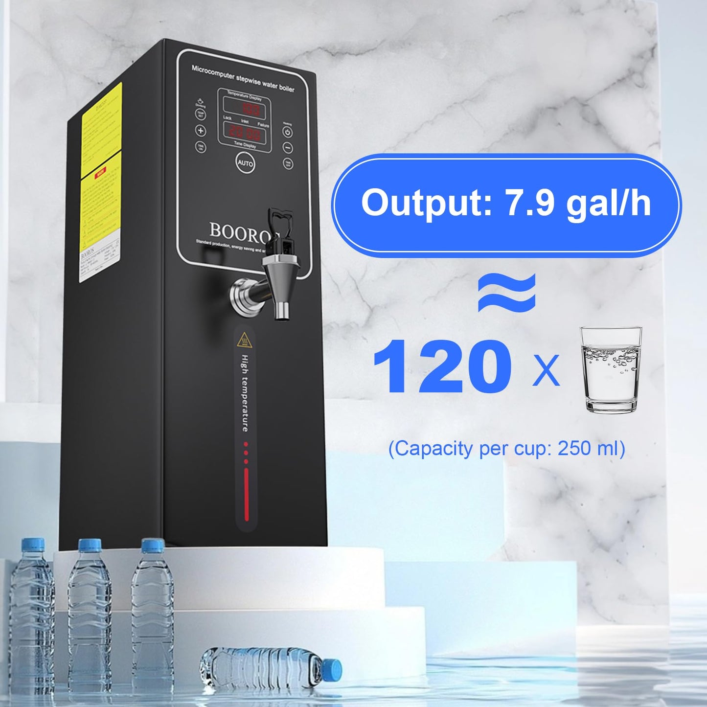 BOOROS Commercial Water Boiler 10L Hot Water Dispenser Black 1500W Commercial Hot Water Dispenser,30L(7.9GAL)/Hour Step-by-Step Heating Temp Control 104-212℉(40-100℃) for Restaurant,Hotel,Office
