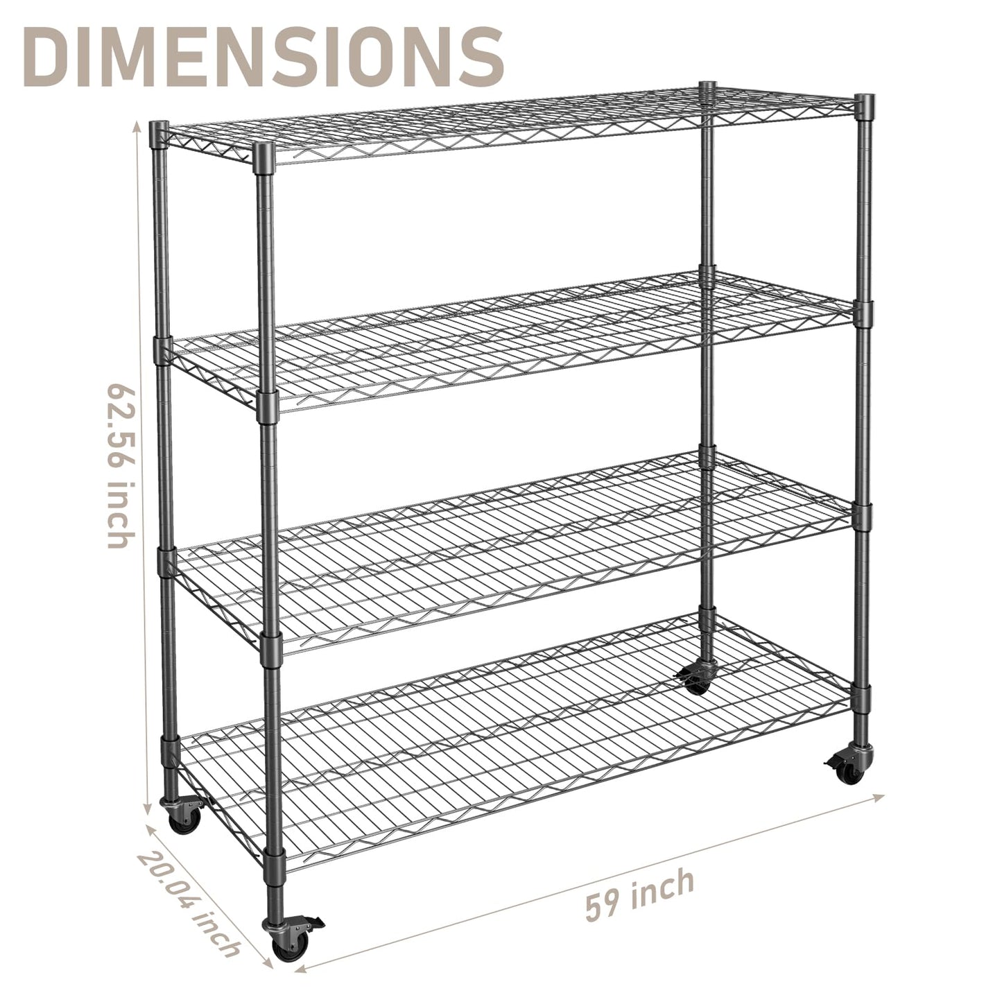 ZUIWAN 62.56" H x 59" W x 20" D Heavy Duty Metal Storage Rack with Wheels - Adjustable Wire Shelving Unit for Kitchen, Pantry, Garage & Commercial Use