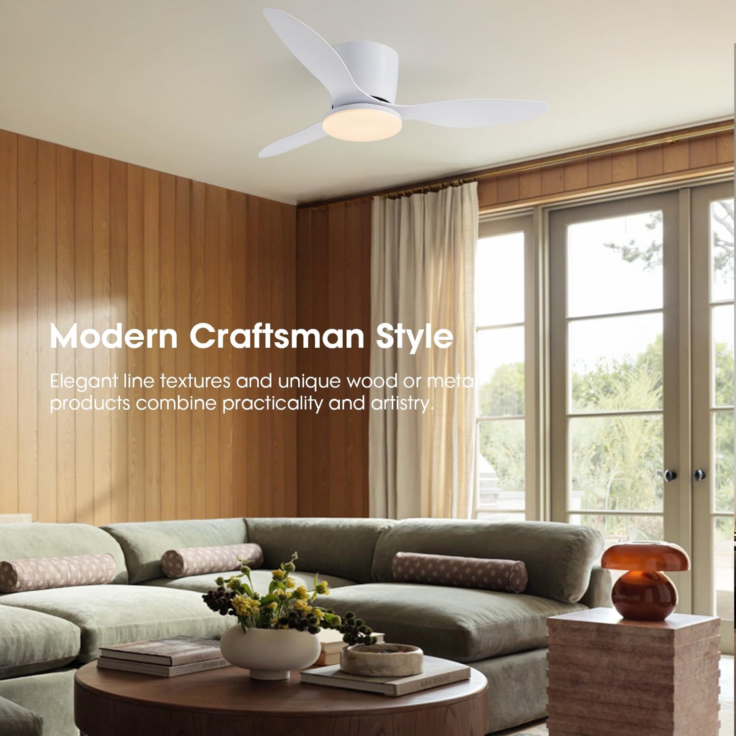 Nuoqiso 42 Inch Flush Mount Ceiling Fans with Lights and Remote Control, White Low Profile Ceiling Fan for Bedroom, Living Room,Office,Kitchen,Patios Indoor and Outdoor Use