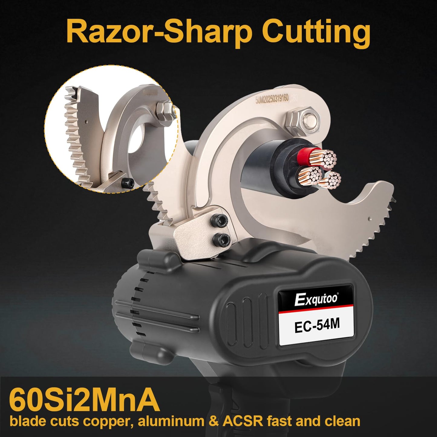 Exqutoo Cable Cutting Tool Kit, 18VDC 54mm Cordless ACSR Cable Cutter, Ratcheting Cable Cutter, 2 4Ah Lithium-Ion Batteries & Battery Charger Included