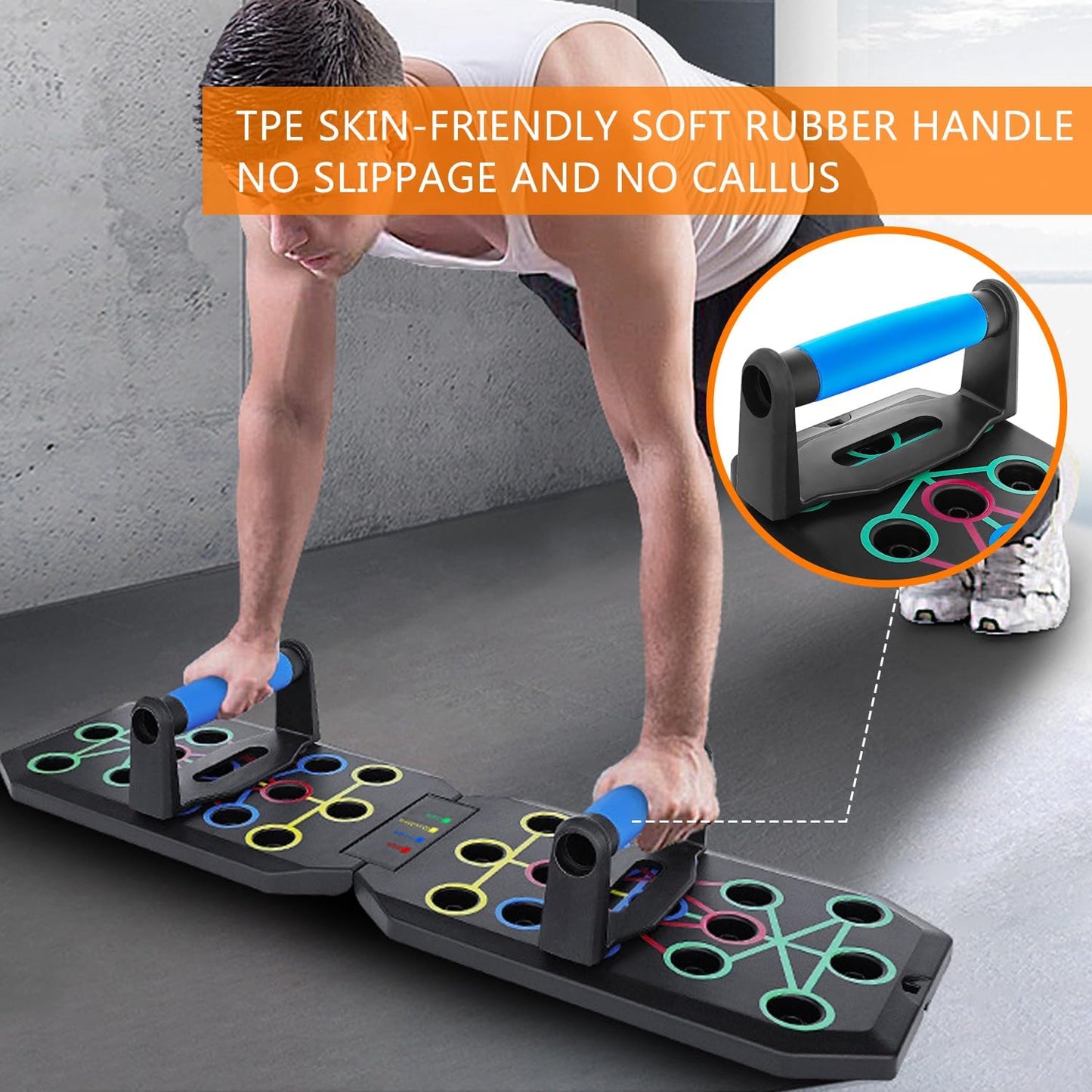 Push Up Board Fitness, BESUNTEK Foldable Multi-Function Exercise Board with Elastic Cord for Total Body Workouts, Portable Push Up Board for Floor (Basic Model)
