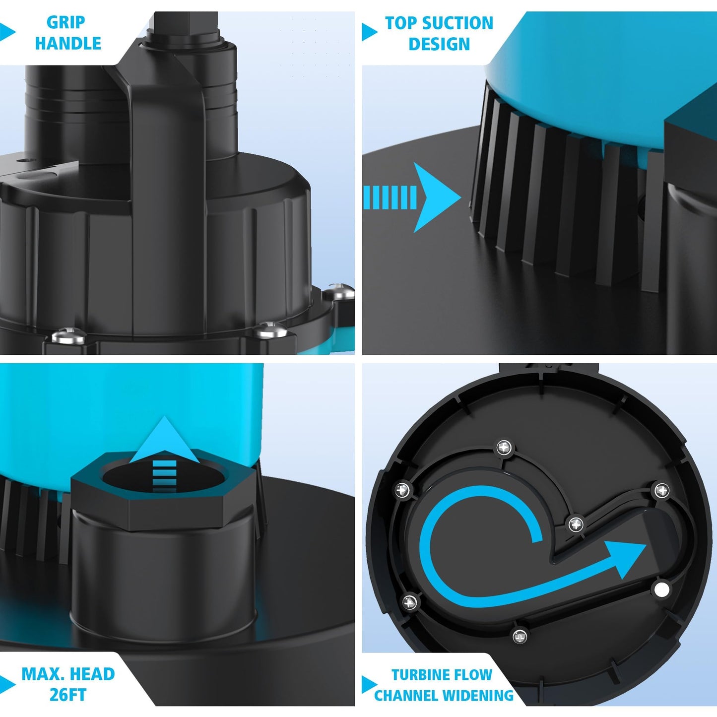 LEO Sump Pump Submersible Vertical Float Switch Automatic Utility Pumps for Clean/Dirty Water Pump Thermal Protector for Basement Pool Draining, Blue