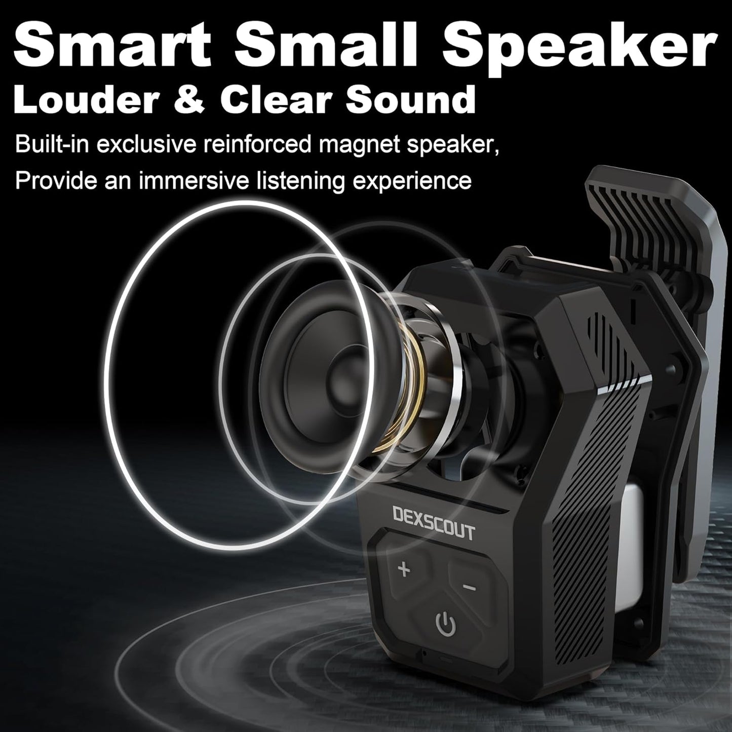 DexScout 12H Wearable Bluetooth Speaker, Portable Wireless Clip-on Mini Water-Resistant Speaker, Playtime, Built