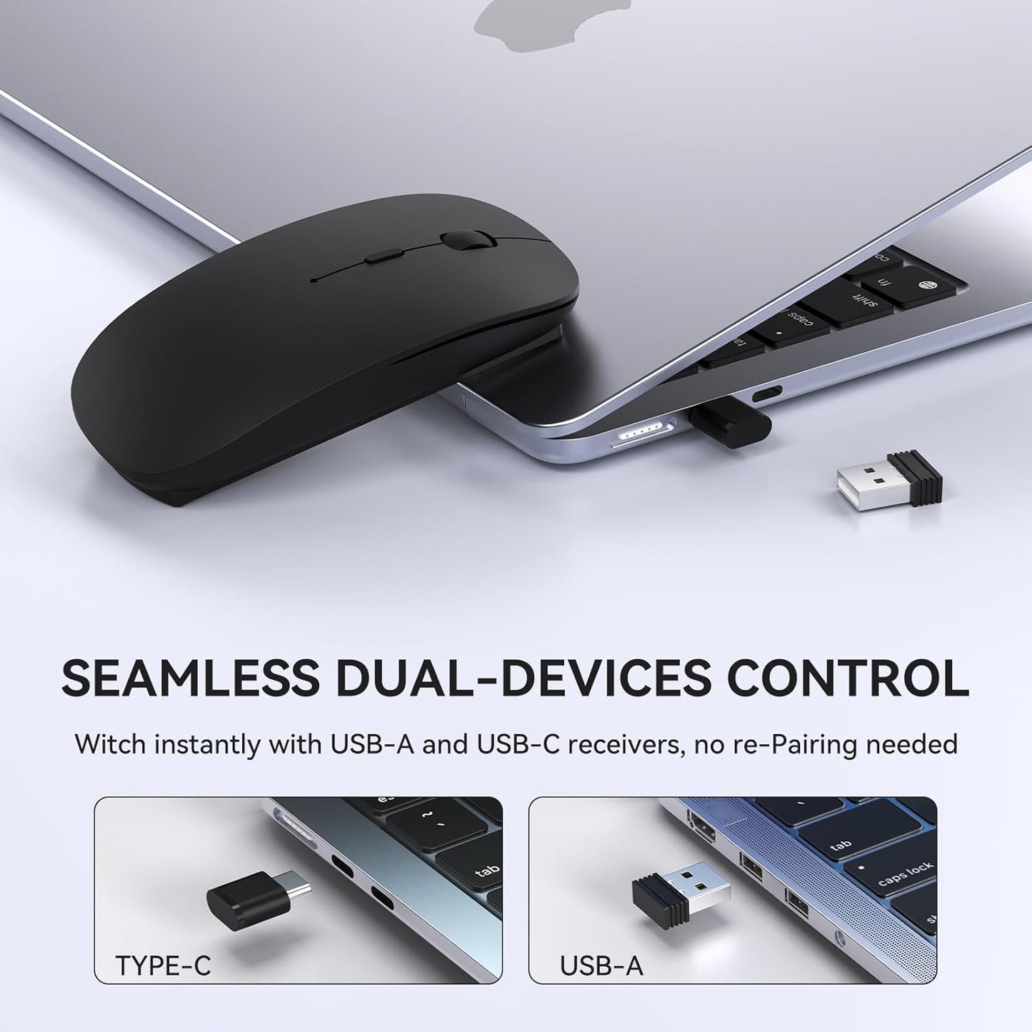 cimetech Rechargeable USB C Mouse, Type C Wireless Mice for MacBook Air, USB-A & Type-C Receiver, Portable Lightweight
