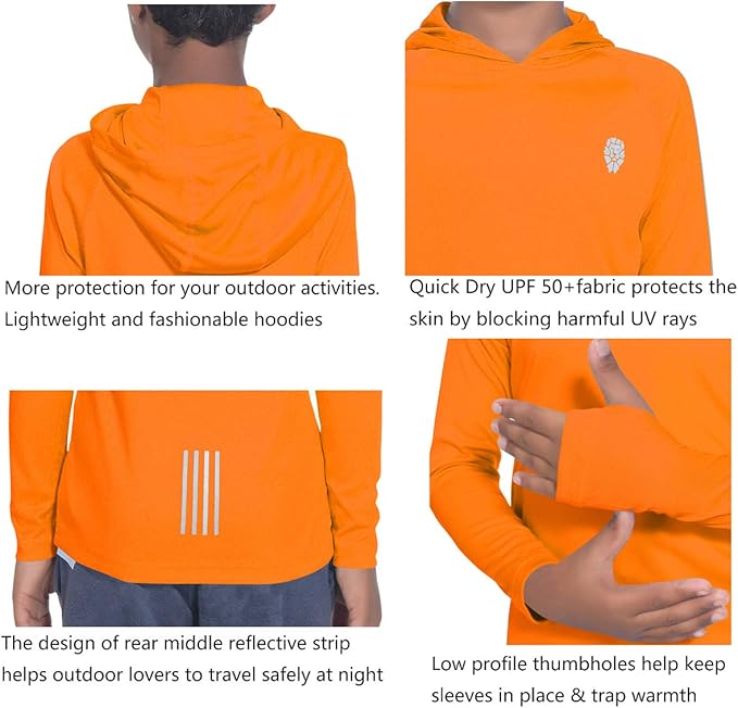 Hoodies for Boys Outdoor Recreation Shirts - Youth Athletic Tops Sun Protection UPF 50+